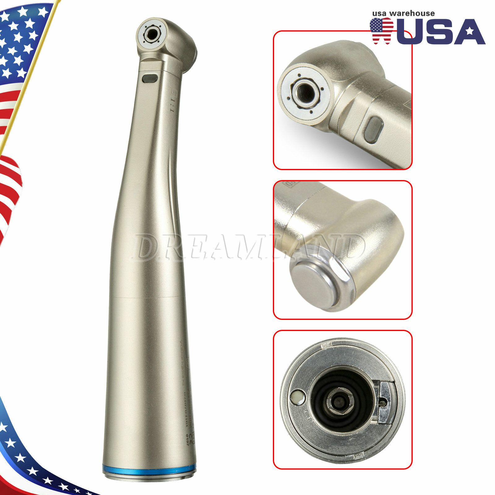 Dental Contra Angle Handpiece 1:1 LED Fiber Optic Low Speed φ2.35mm USA