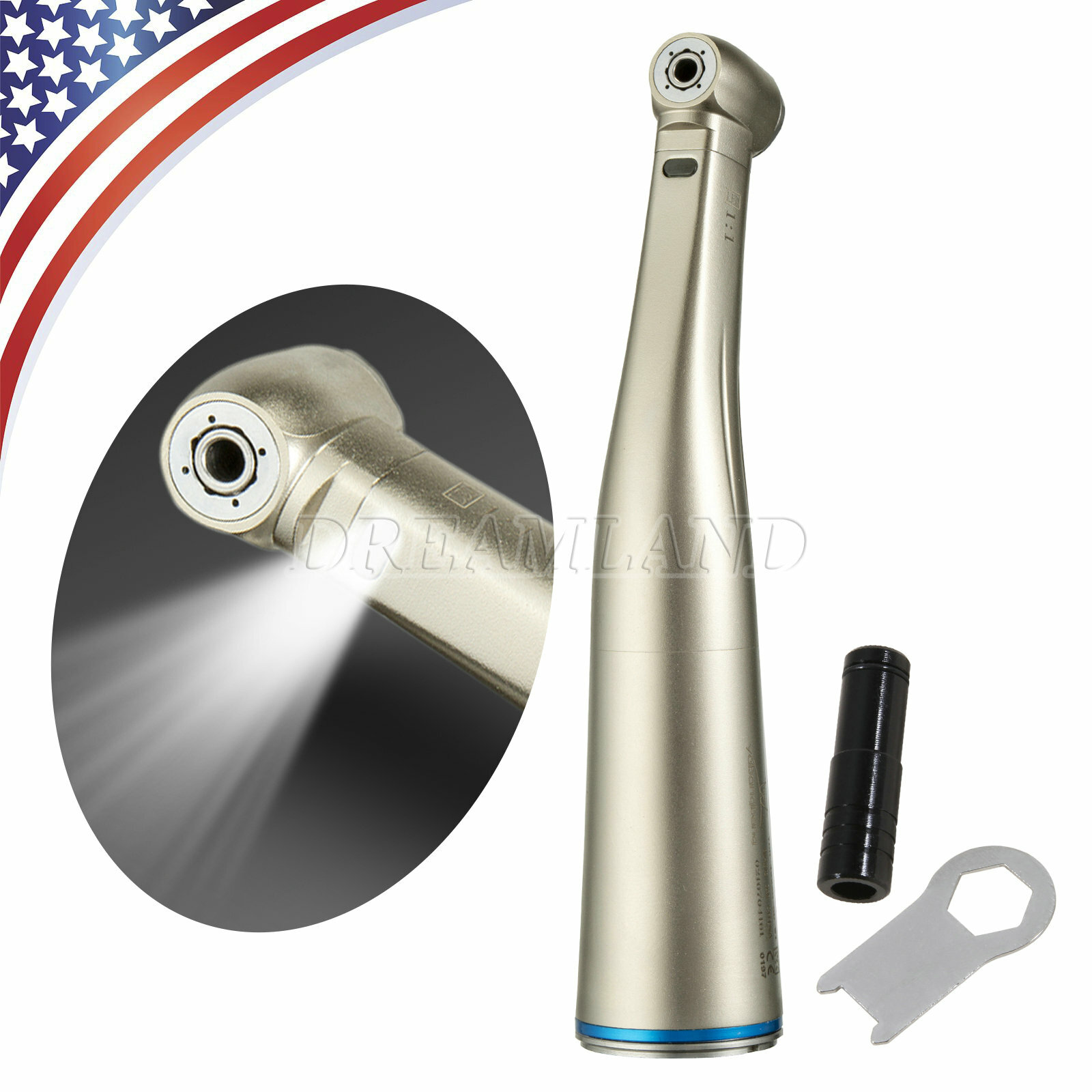 Dental Contra Angle Handpiece 1:1 LED Fiber Optic Low Speed φ2.35mm USA