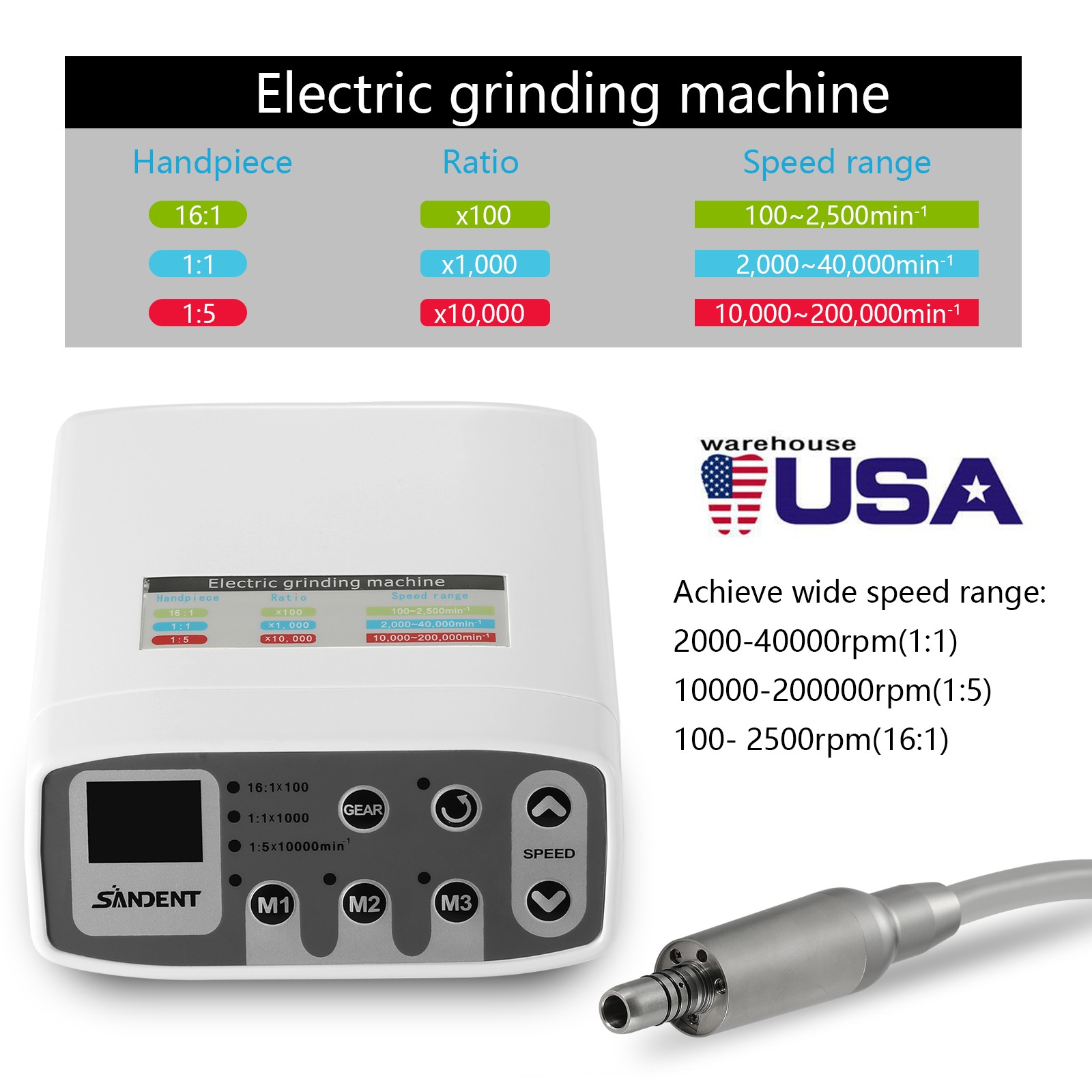 SANDENT Dental Brushless LED Electric Micro Motor Fit 1:1/1:5/16:1 Handpiece