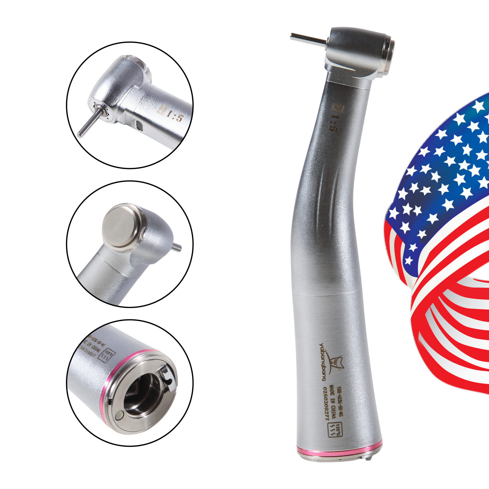 Yabang Dental Electric Handpiece 1:5 Contra Angle Fiber Optic Fit FG 1.60mm