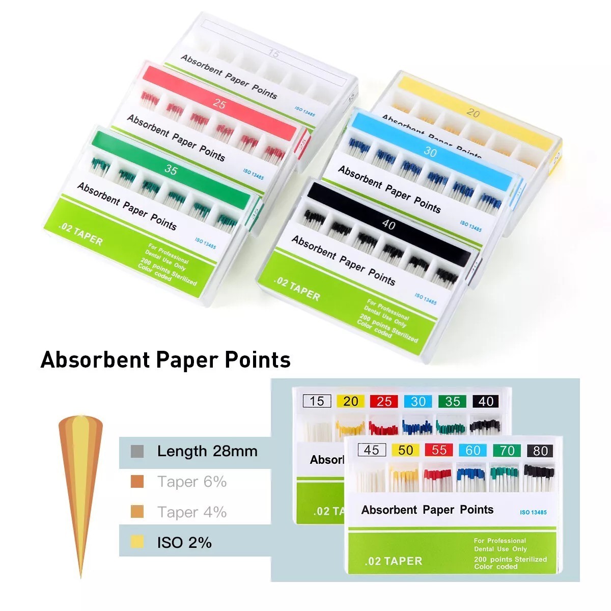 Dental Root Endodontic Absorbent Paper Points Taper 0.04/ 0.02 /0.06 15#-40#