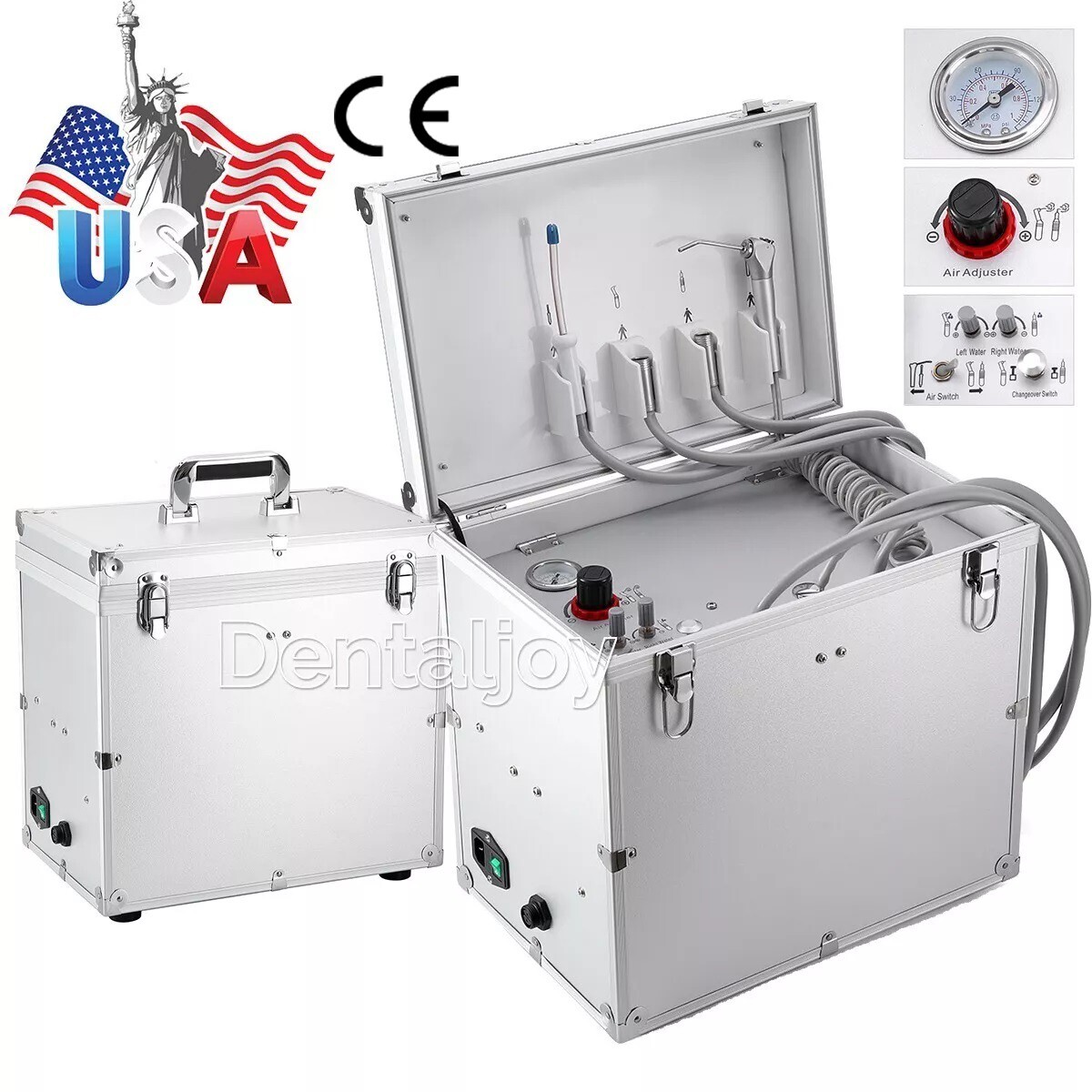 Portable Mobile Dental Delivery Unit Air Compressor Syringe Suction 4Holes