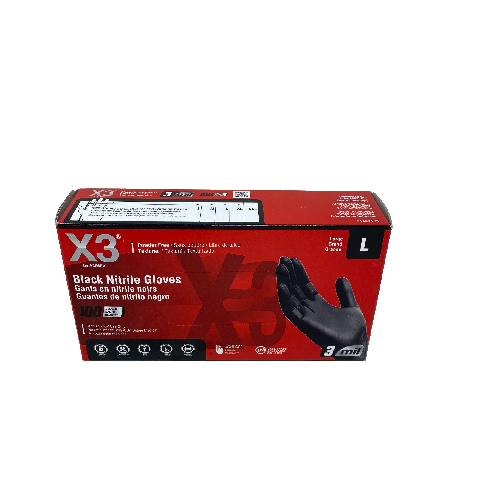 Ammex BX346100 X3 Large Nitrile Gloves Black – Box of 100
