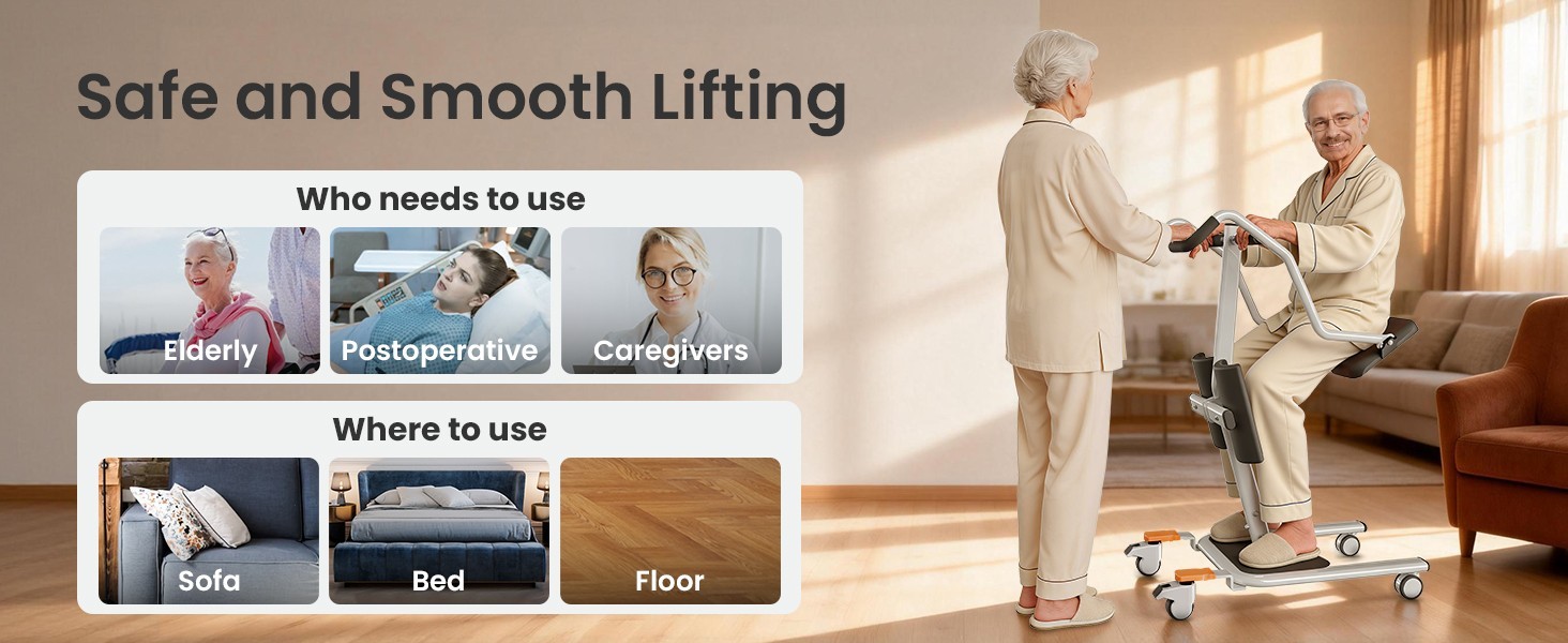 Sit to Stand Assist Lift Active Standing Trainer with Split Seat 265 lb Capacity
