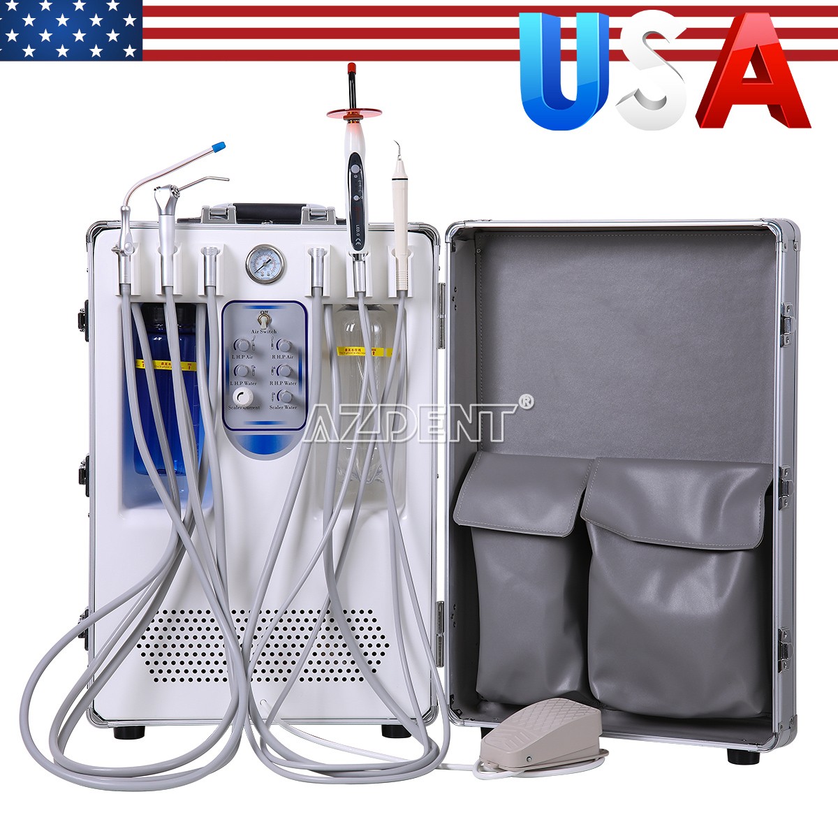 Portable Dental Delivery Unit Cart Built in Air Compressor Curing light scaler
