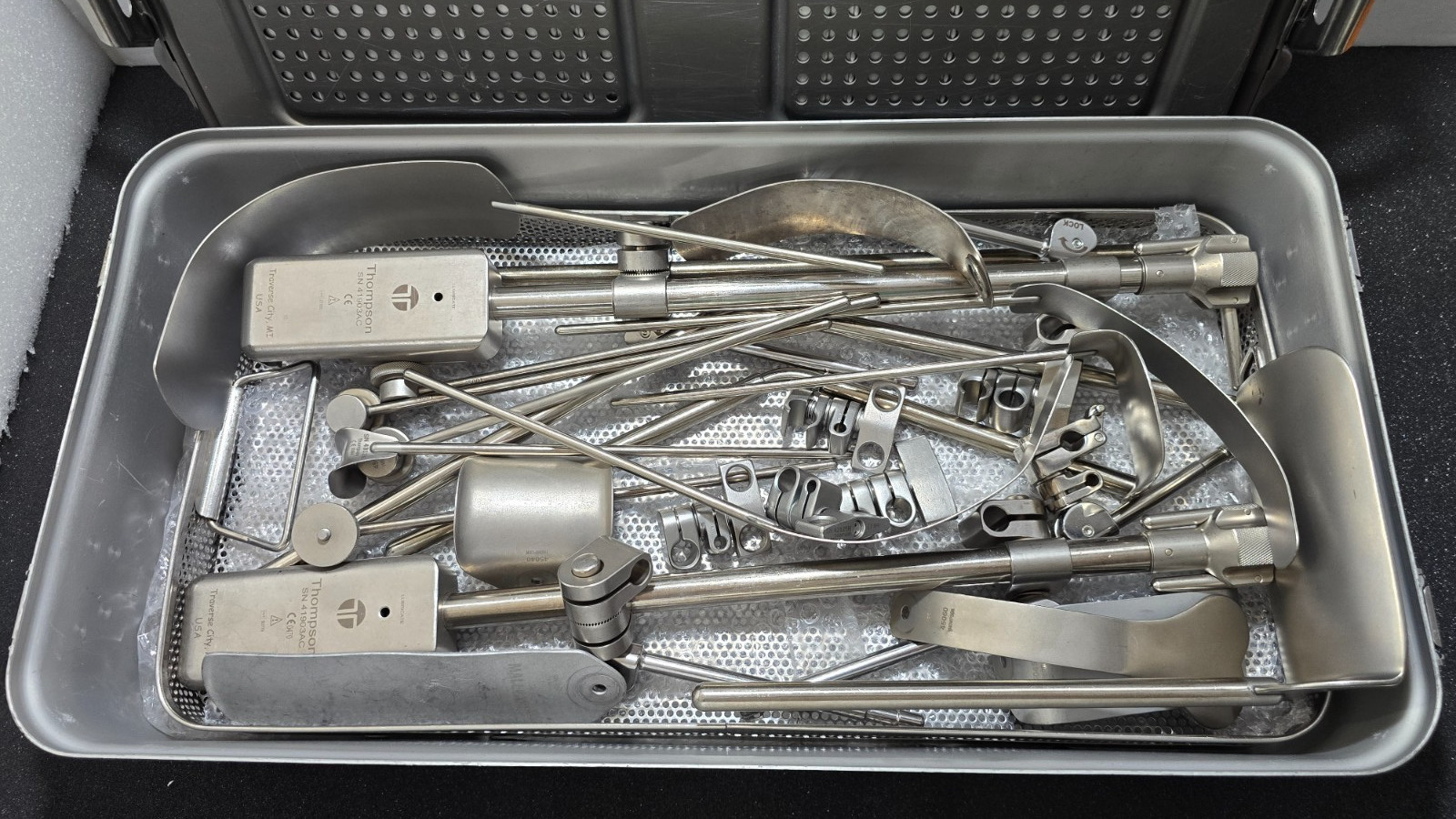 Thompson Surgical Retractor Set with Sterilization Box. (Made in USA)