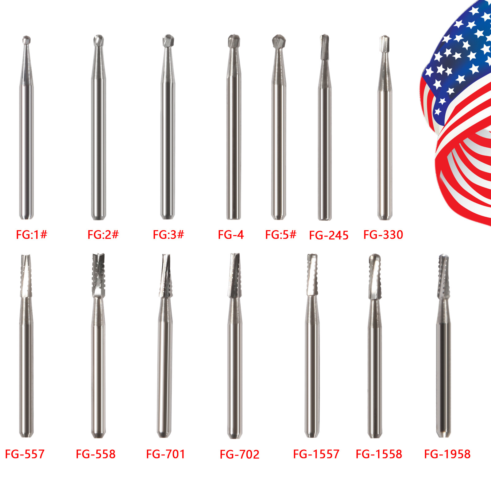 10-100*USA Dental Tungsten Carbide Steel Burs Drills for High Speed Handpiece de