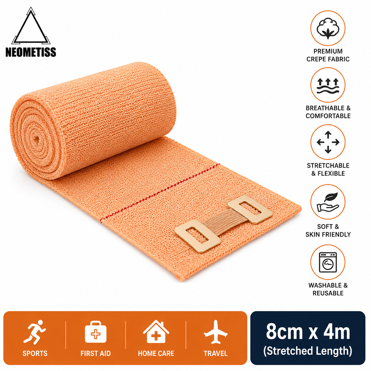 Crepe Bandage 8/10/15cm x 4m Compression Wrap Stretch Bandage Roll Pack 3