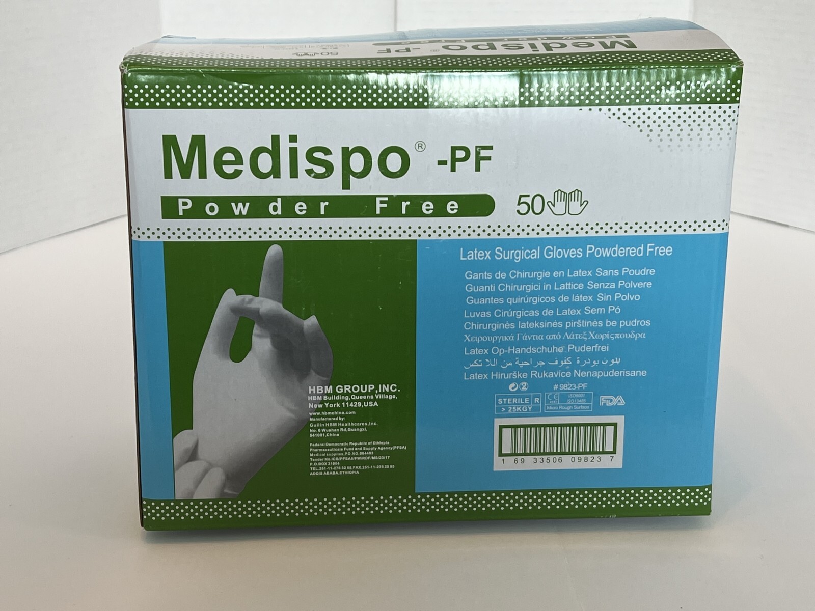PACK OF 50 PAIRS – MEDISPO 9823-PF POWDER FREE LATEX SURGICAL GLOVES SIZE 7.5
