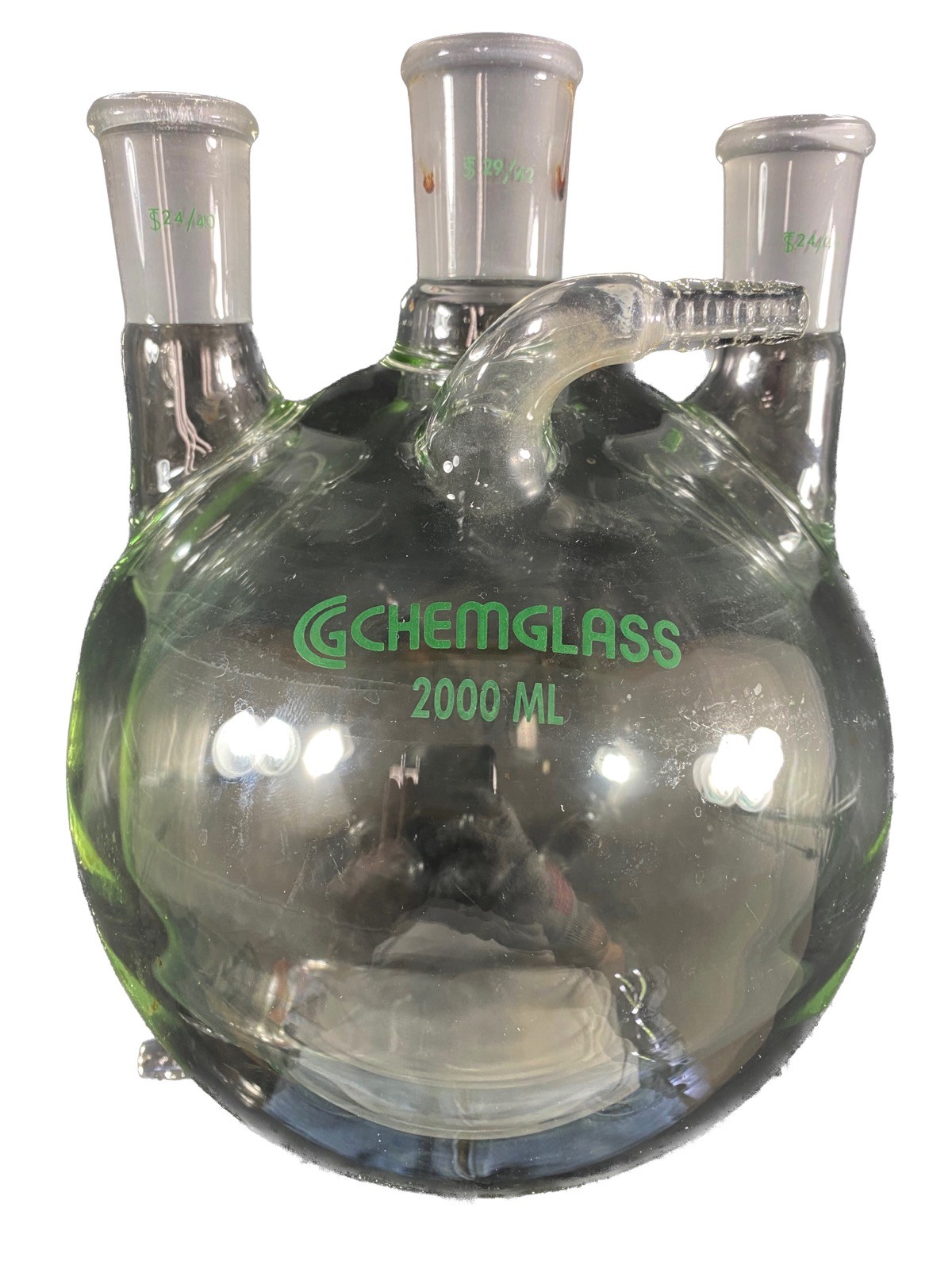 CHEMGLASS 2000mL 29/42 Heavy Wall Round Bottom 3-Neck Jacketed Flask CG-1538-08