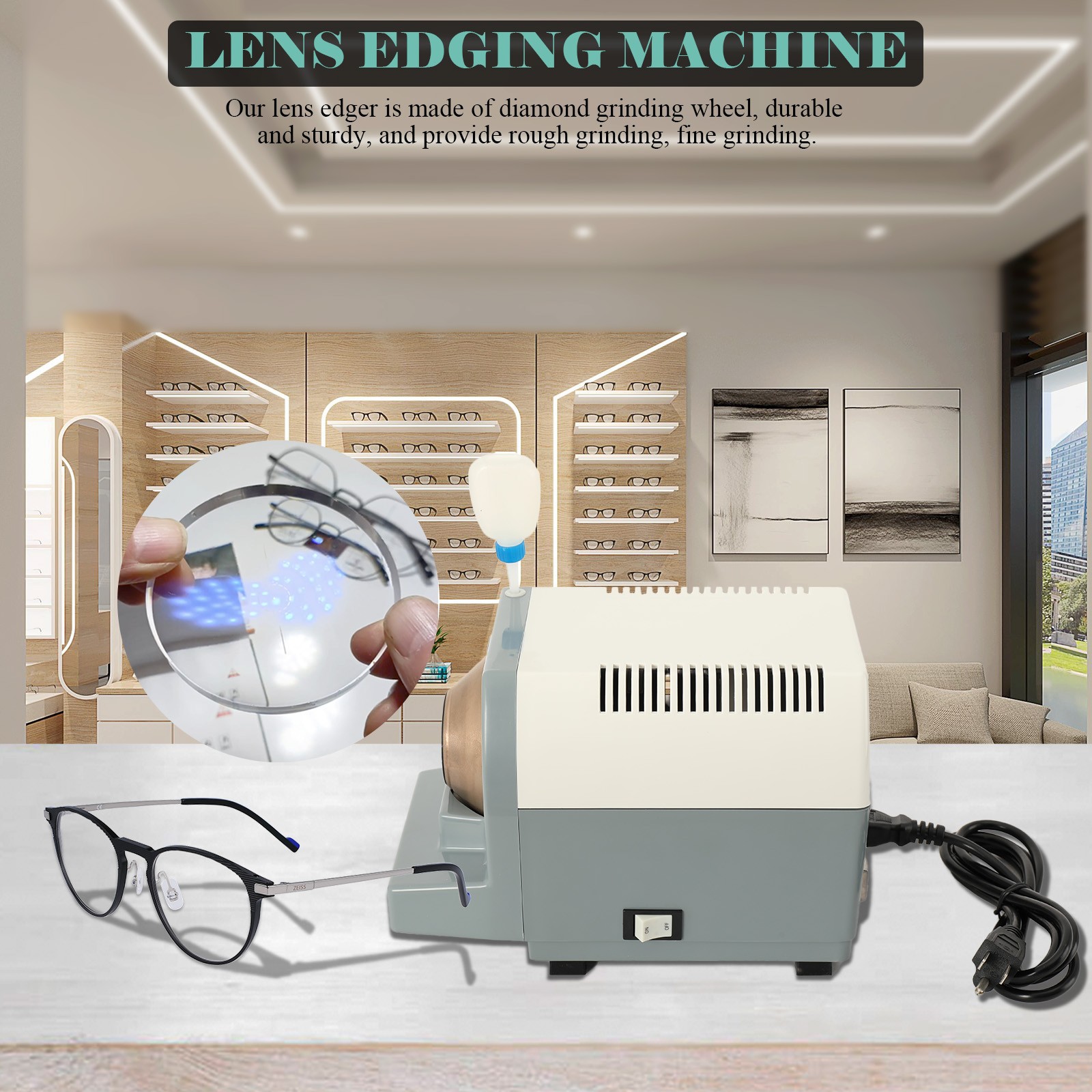 110V Lens Edging Machine Optical Precise Grinding Machine Hand Edger 75W, New