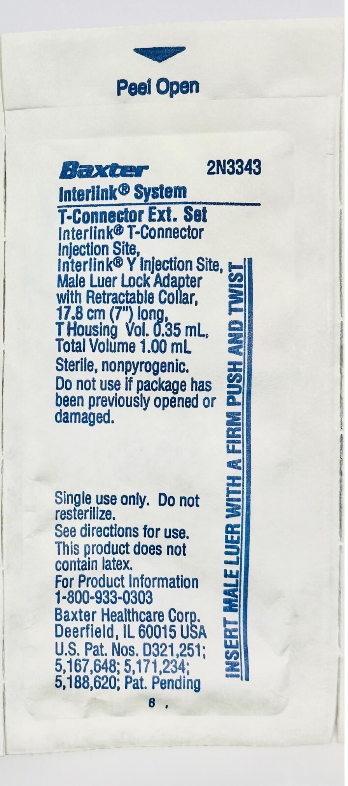 *1-Piece* Baxter Interlink System T-Connector Extension Set Sterile 2N3343