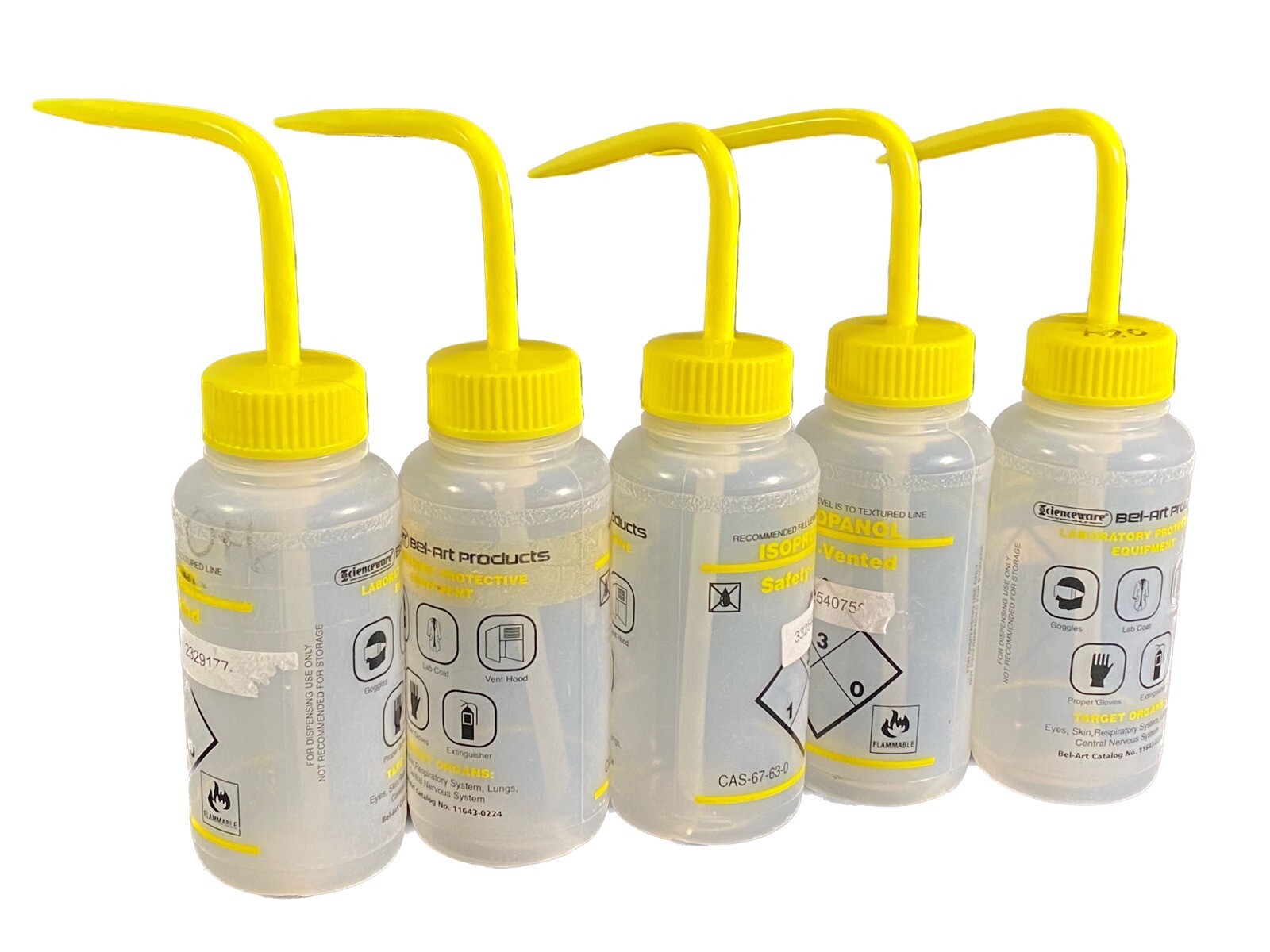 (5) BEL-ART Scienceware 250mL 8oz Safety Vented Isopropanol Safety Wash Bottles