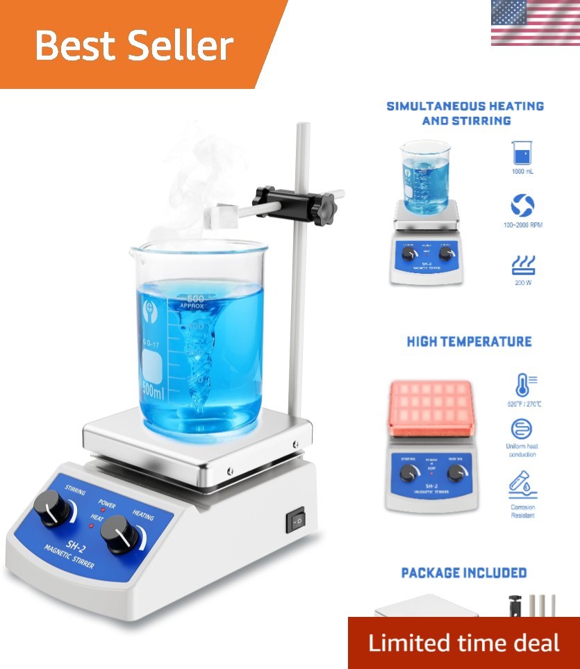 Professional 100-2000 RPM Magnetic Stirrer Hot Plate – Ideal for Labs & Schools