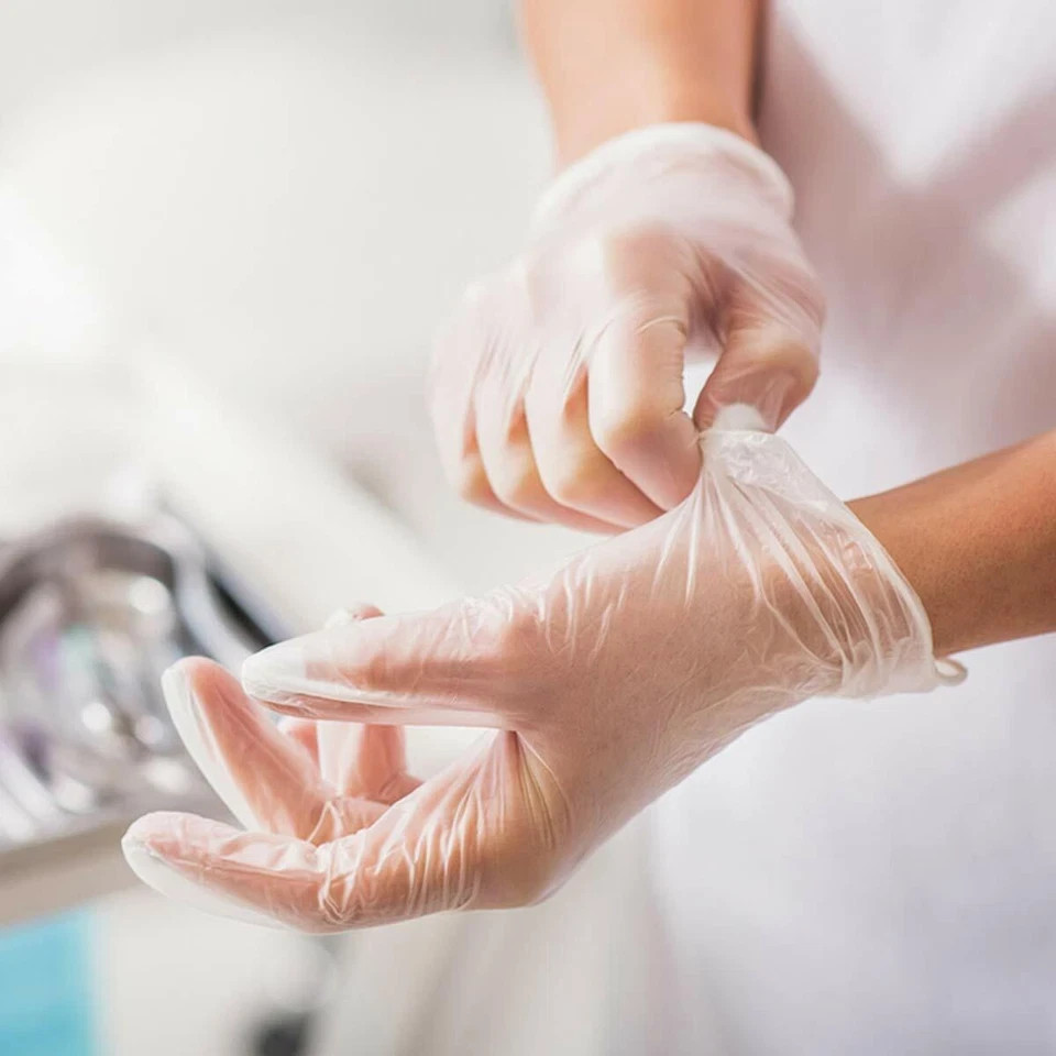 Disposable Vinyl Gloves, Latex Free Powder Free, Clear Food Safe Gloves S M L