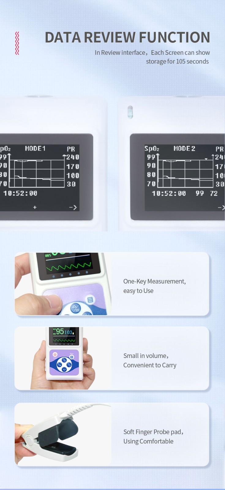 Handheld Pulse Oximter 24 Hours SPO2 monitor Blood Oxygen Saturation+Software