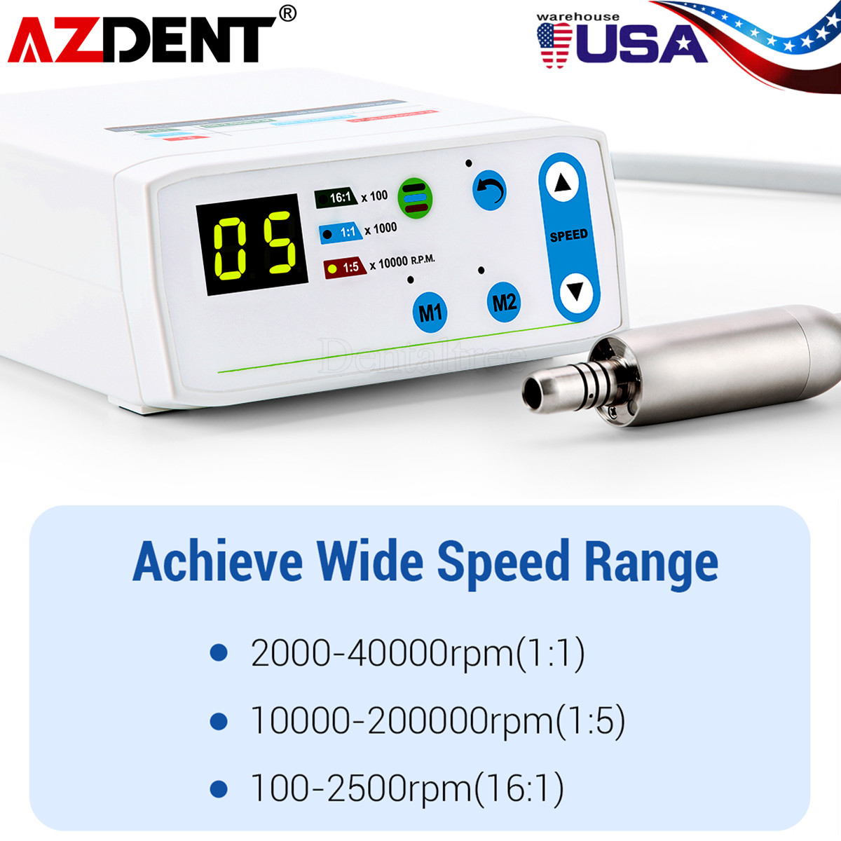 AZDENT Dental Brushless Electric LED Micro Motor Internal Spray 3.4Ncm E-type US