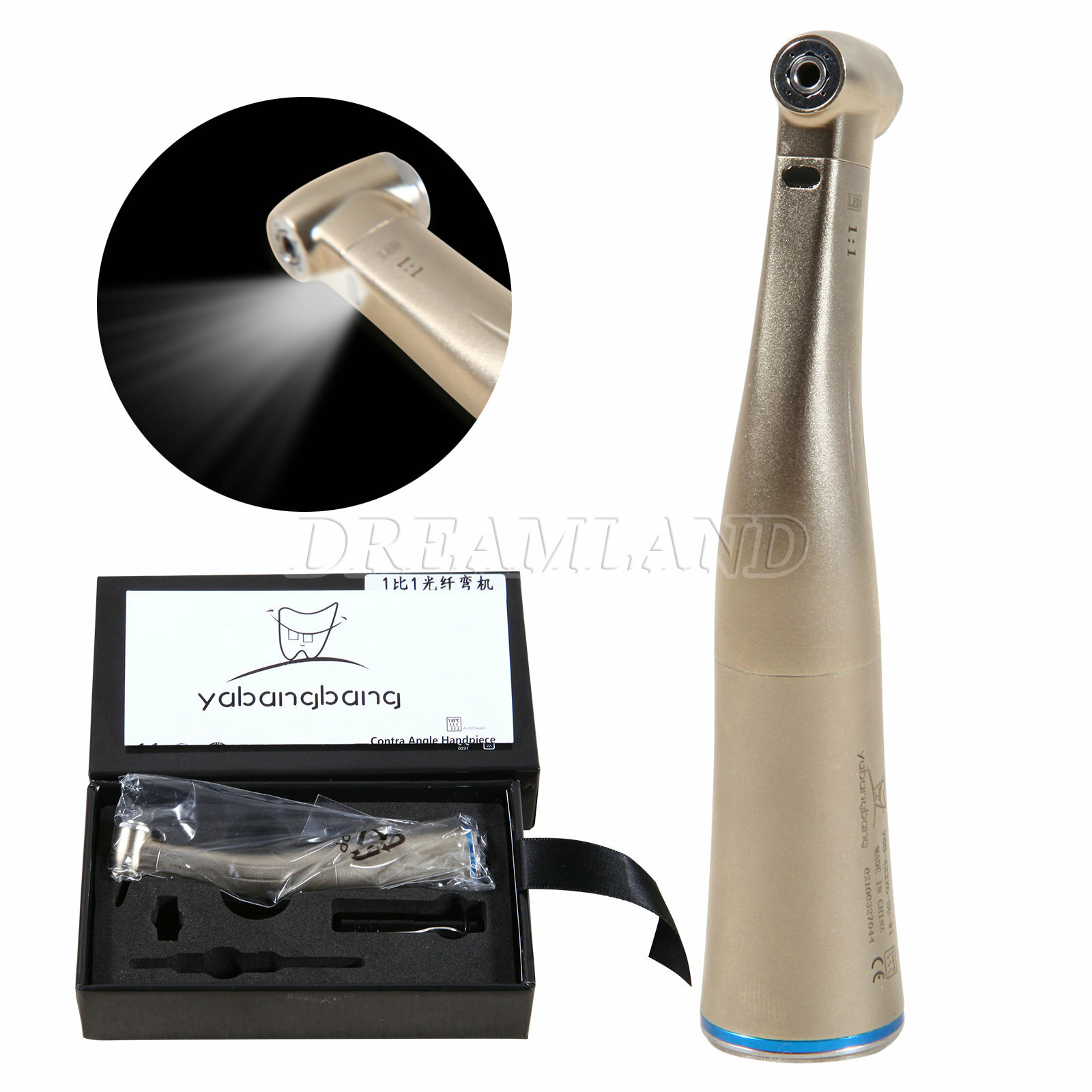 Dental Contra Angle Handpiece 1:1 LED Fiber Optic Low Speed φ2.35mm Fit Kavo NSK