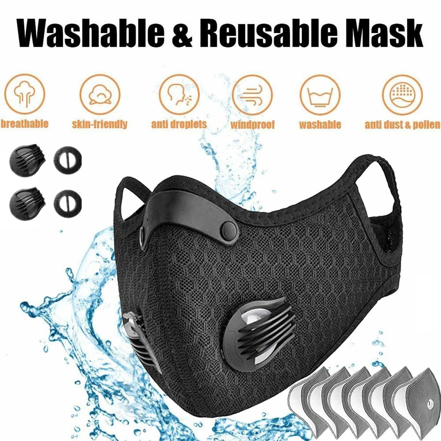 2x Anti Pollution Half Face Cover Respirator Mask With Filters Sports Facepiece
