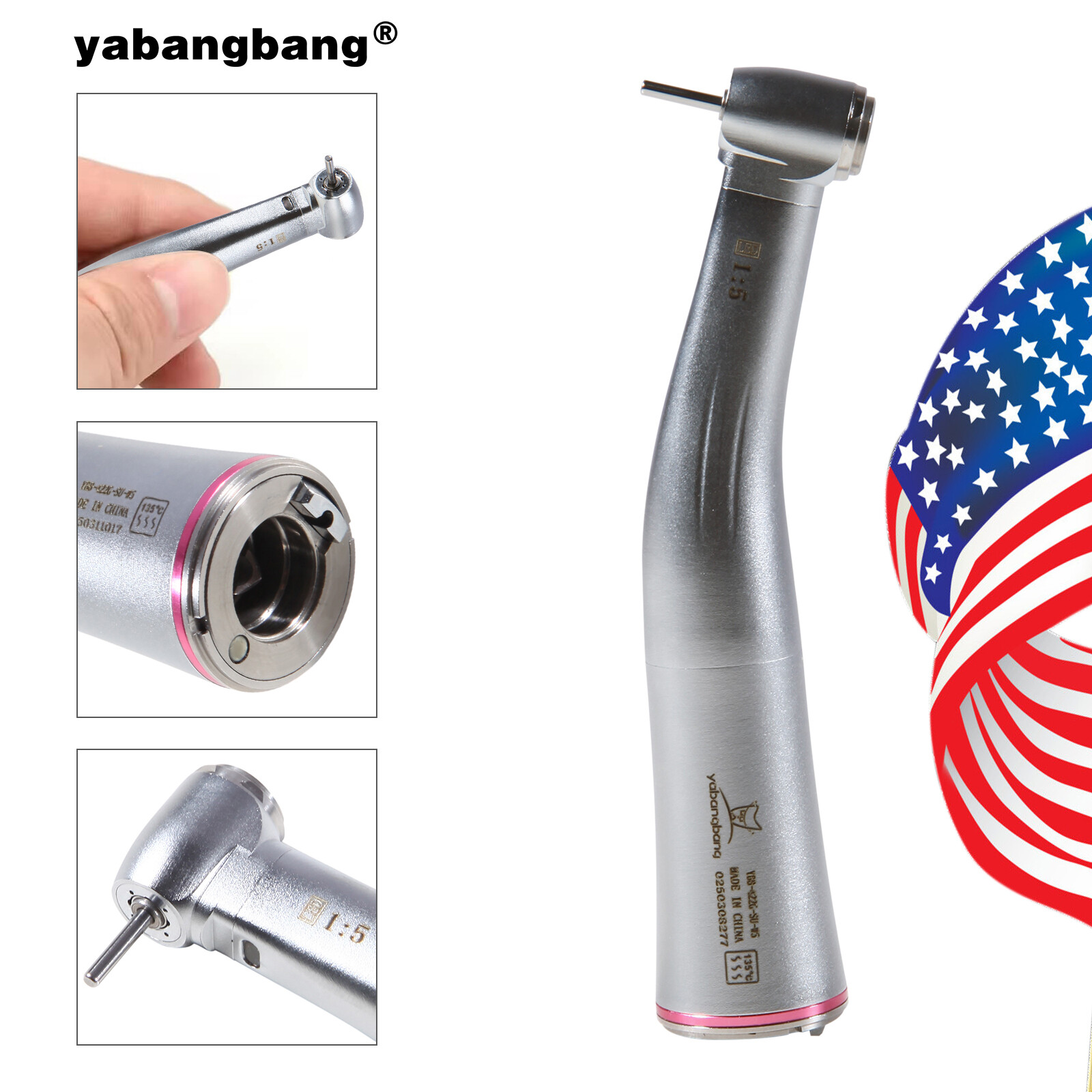Yabang Dental Electric Handpiece 1:5 Contra Angle Fiber Optic Fit FG 1.60mm