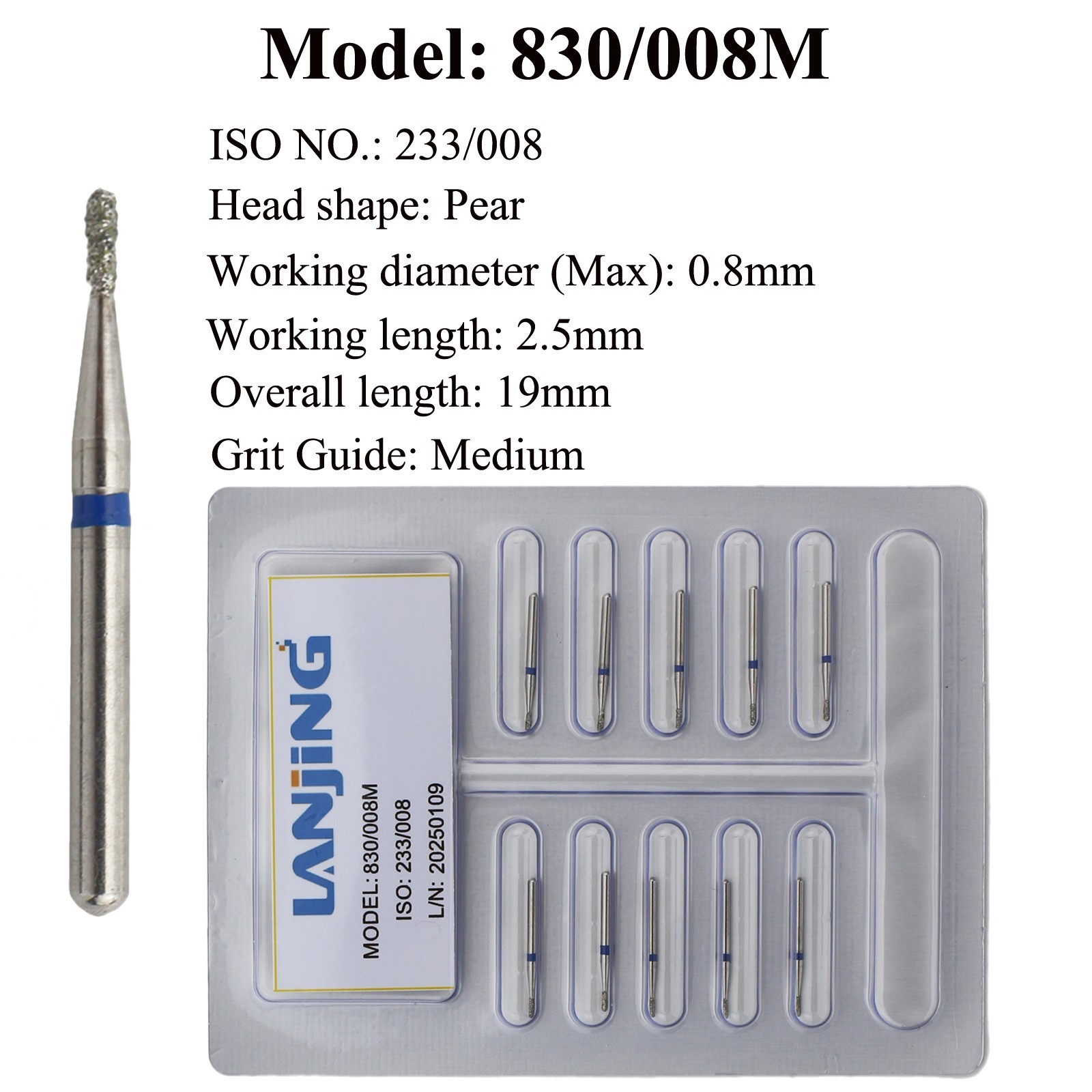 Dental Diamond Bur Pear 830 Long Pear 830L Coarse Medium FG 330 Burs High Speed