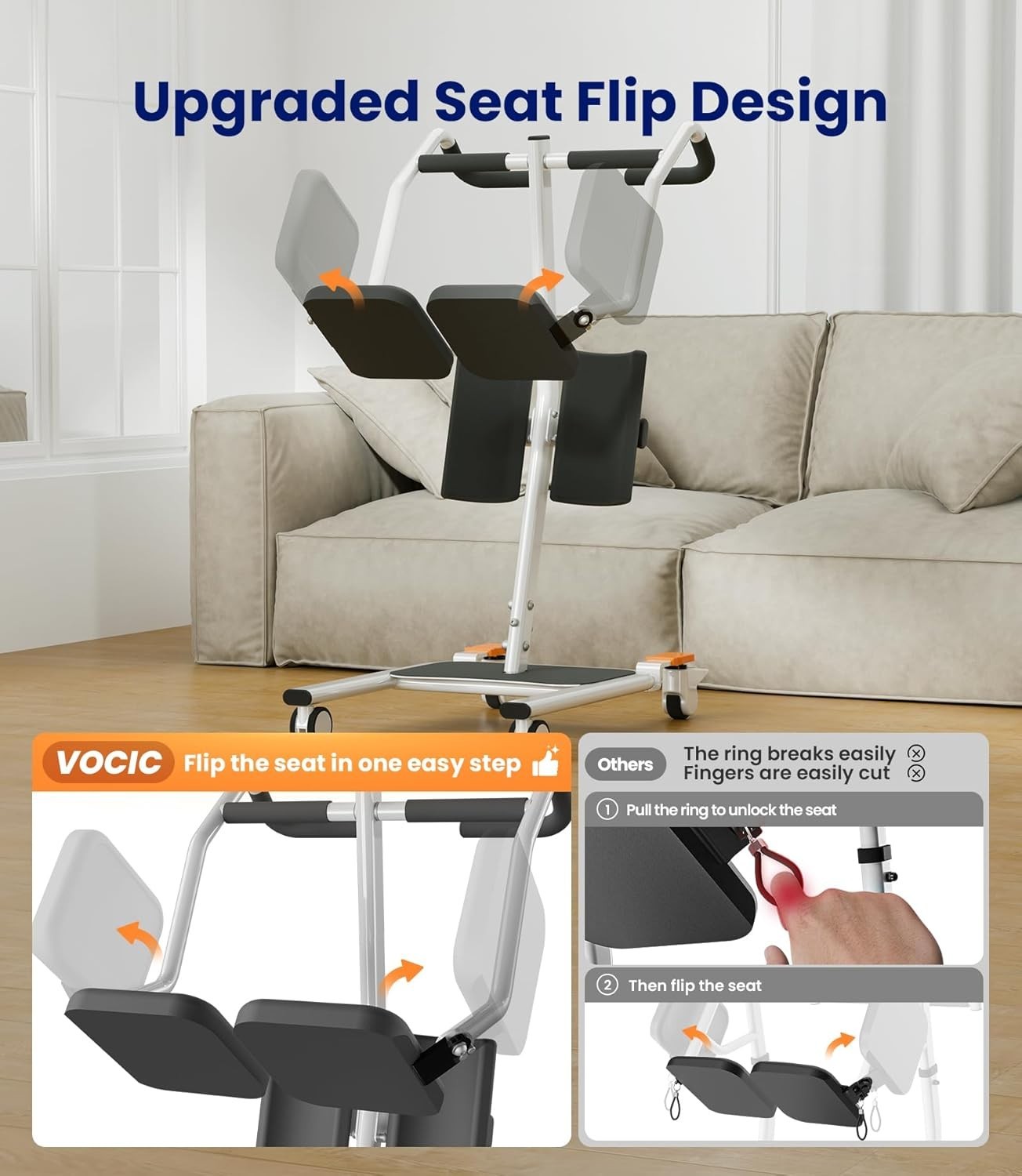 Sit to Stand Assist Lift Active Standing Trainer with Split Seat 265 lb Capacity