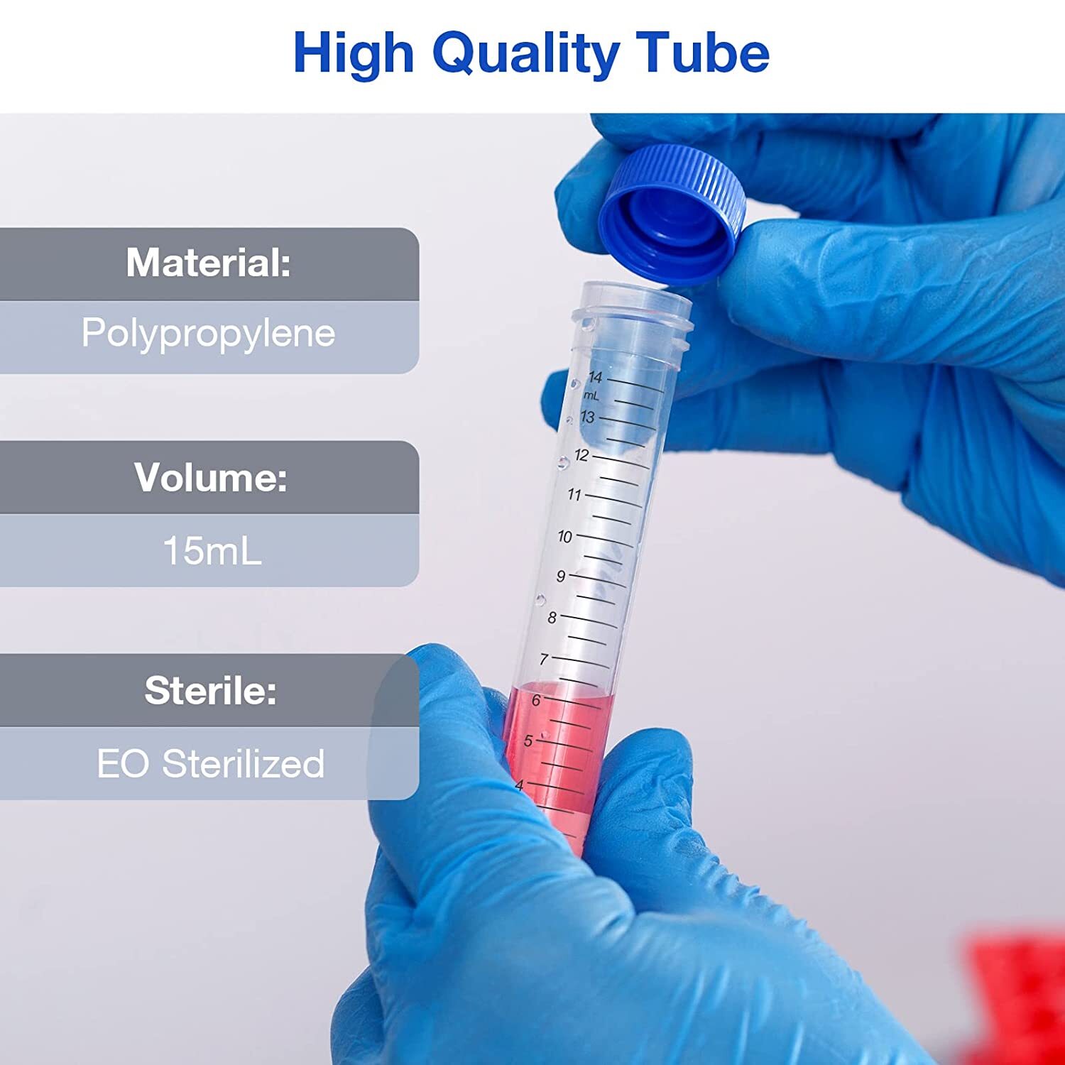 2500x 15mL Polypropylene STERILE Centrifuge Tubes Caps Conical Bottom LEAK-PROOF