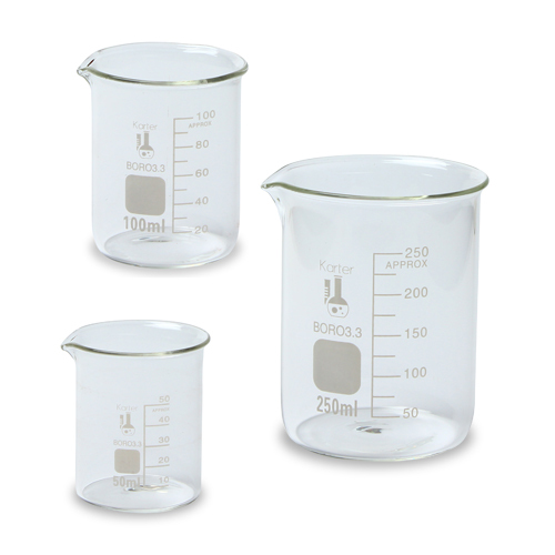 Glass Beaker Set – 3 Sizes – 50, 100 and 250ml, Karter Scientific 214T2