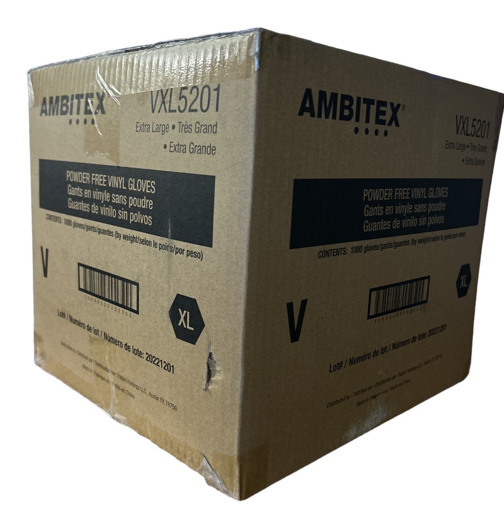 Ambitex Vinyl Powder Free Gloves X-Large General Purpose VXL5201 Case of 1000