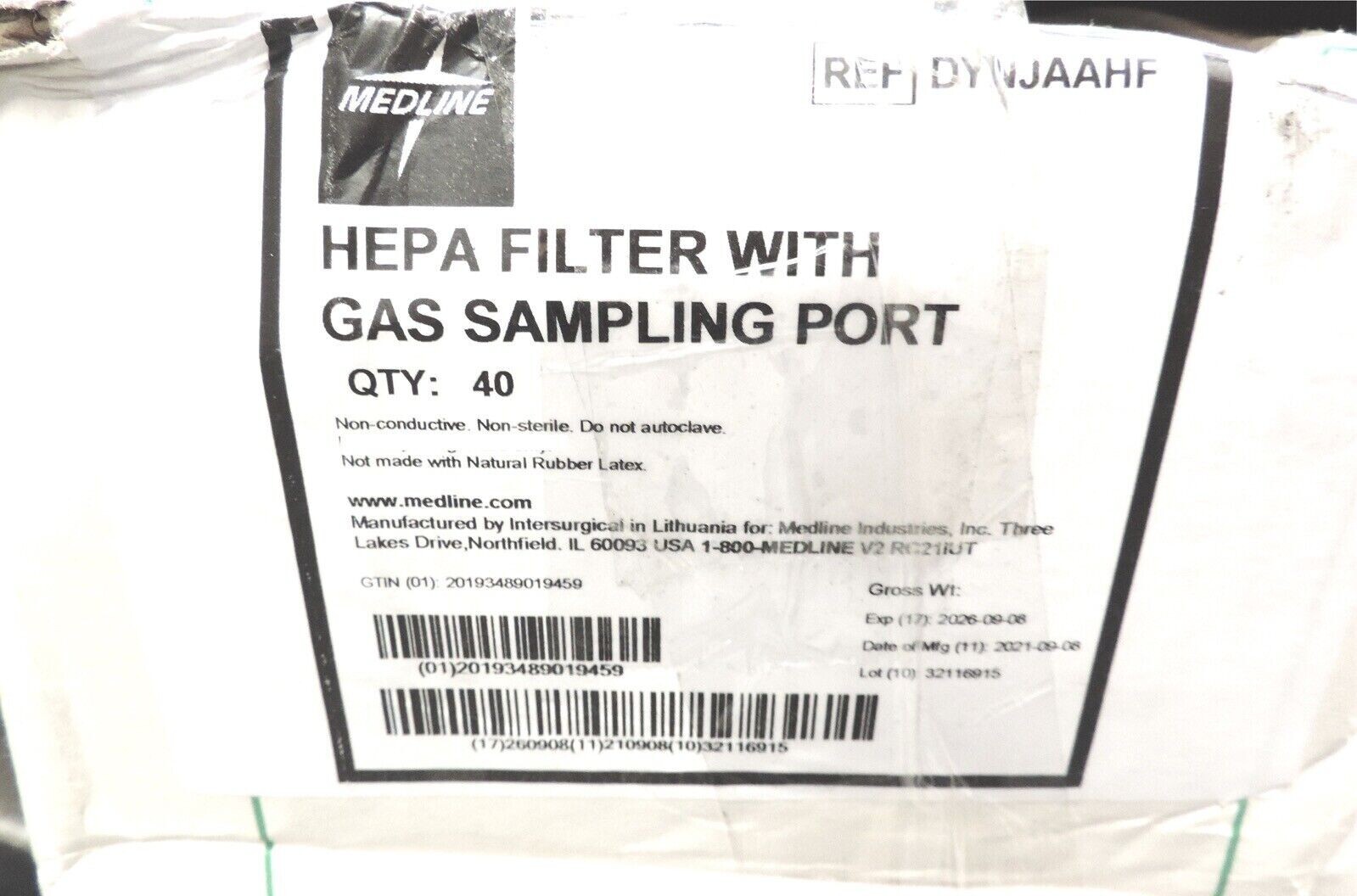 DYNJAAHF – MEDLINE – HEPA FILTER WITH GAS SAMPLING PORT – (2026/09) 40/BOX – NEW