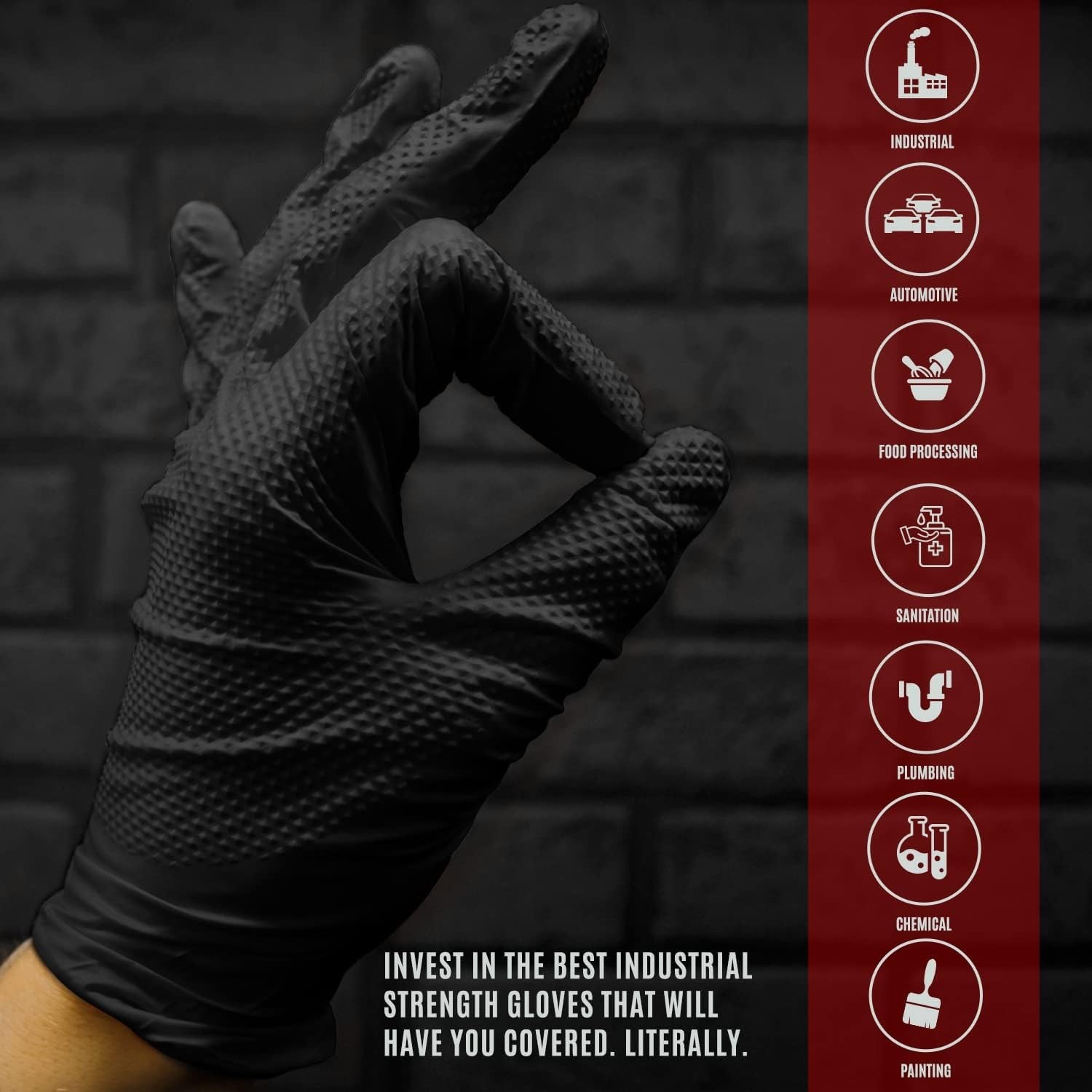Heavy-Duty Diamond Textured Nitrile Gloves – Tear-Resistant