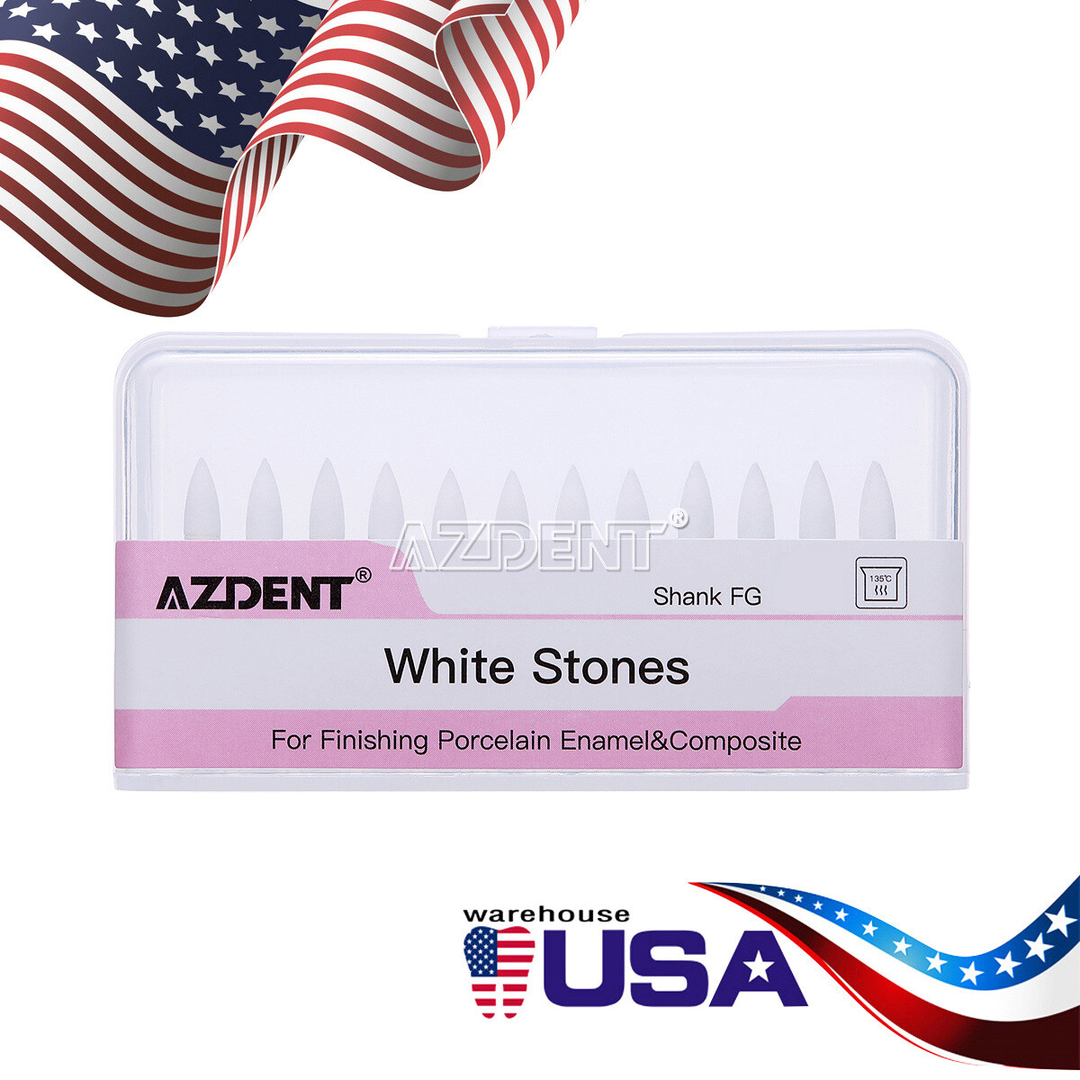 10packs Dental Flame Mounted White Stone Polishing Burs FG Abrasion Point Burs