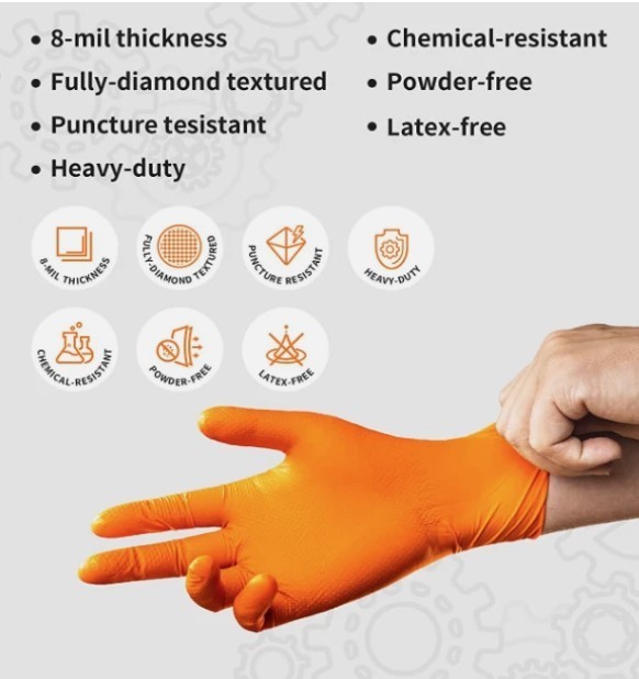 SureCare® 8 Mil Diamond Textured Orange Nitrile – Sure-Tac Disposable Gloves