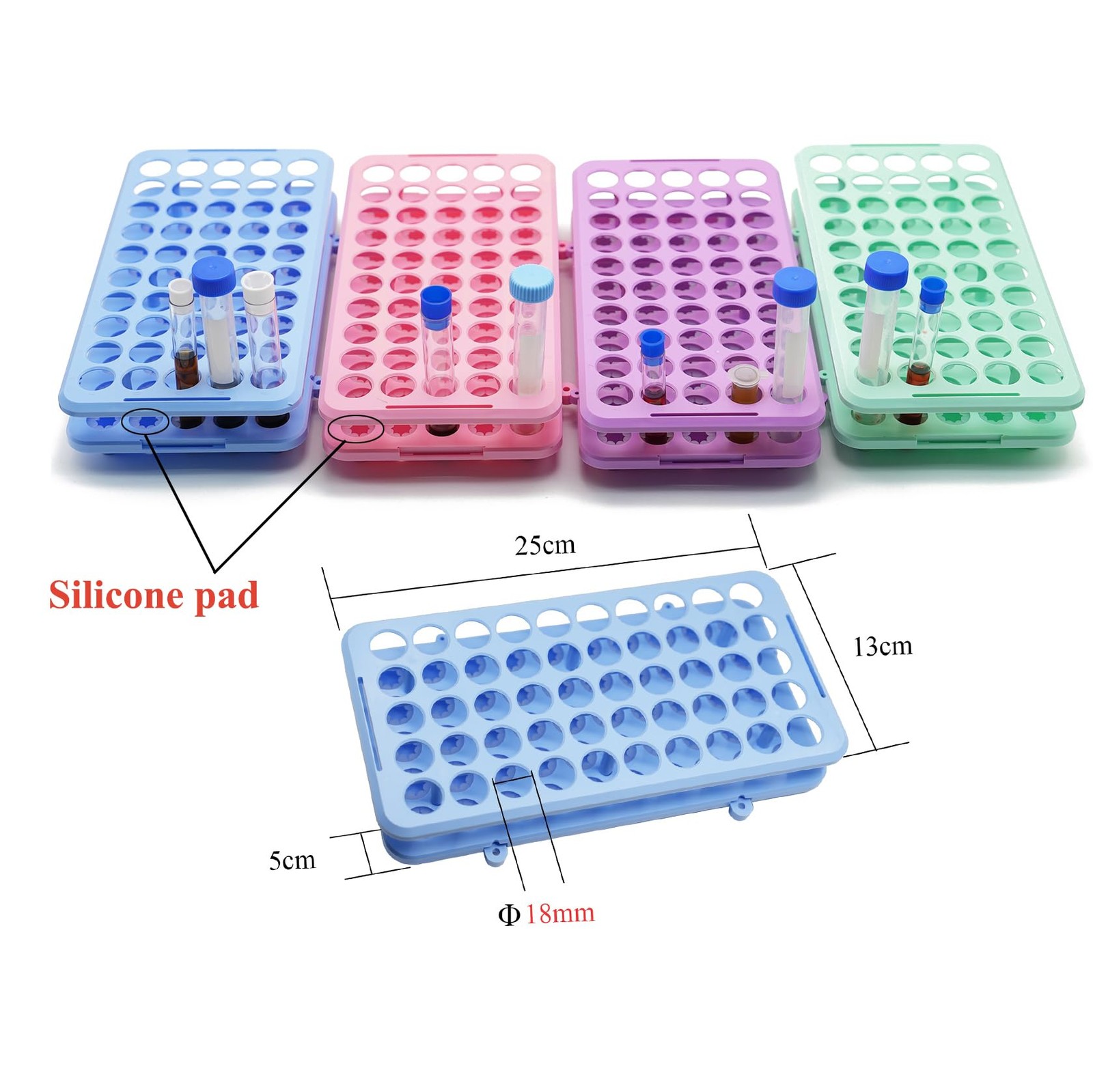 1 PCS Plastic Test Tube Rack Holder For Centrifuge Tubes 50 Holes Pink