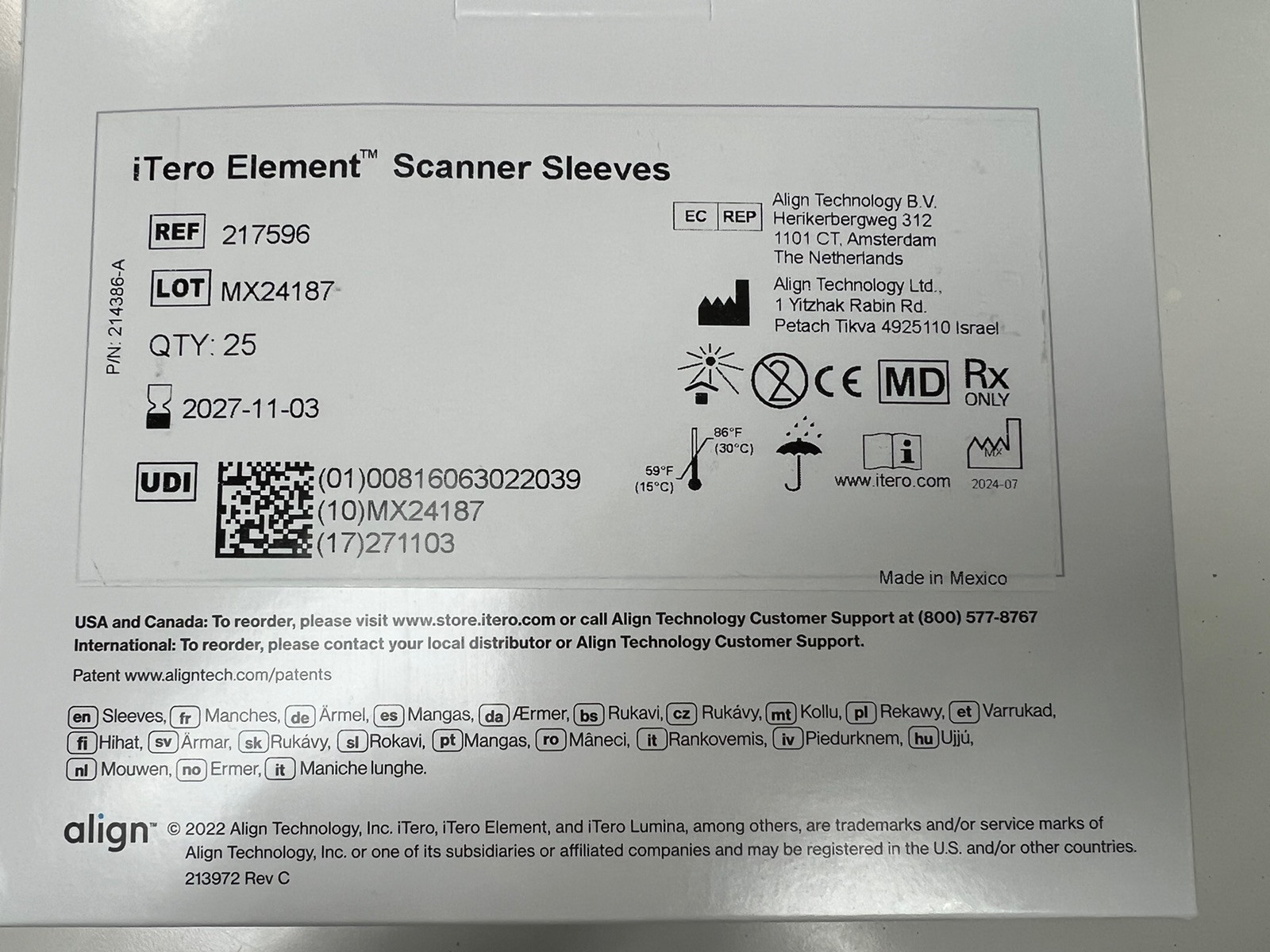 iTERO Element Sleeves – Single Use Disposable Scanner Sleeves, 25 per box