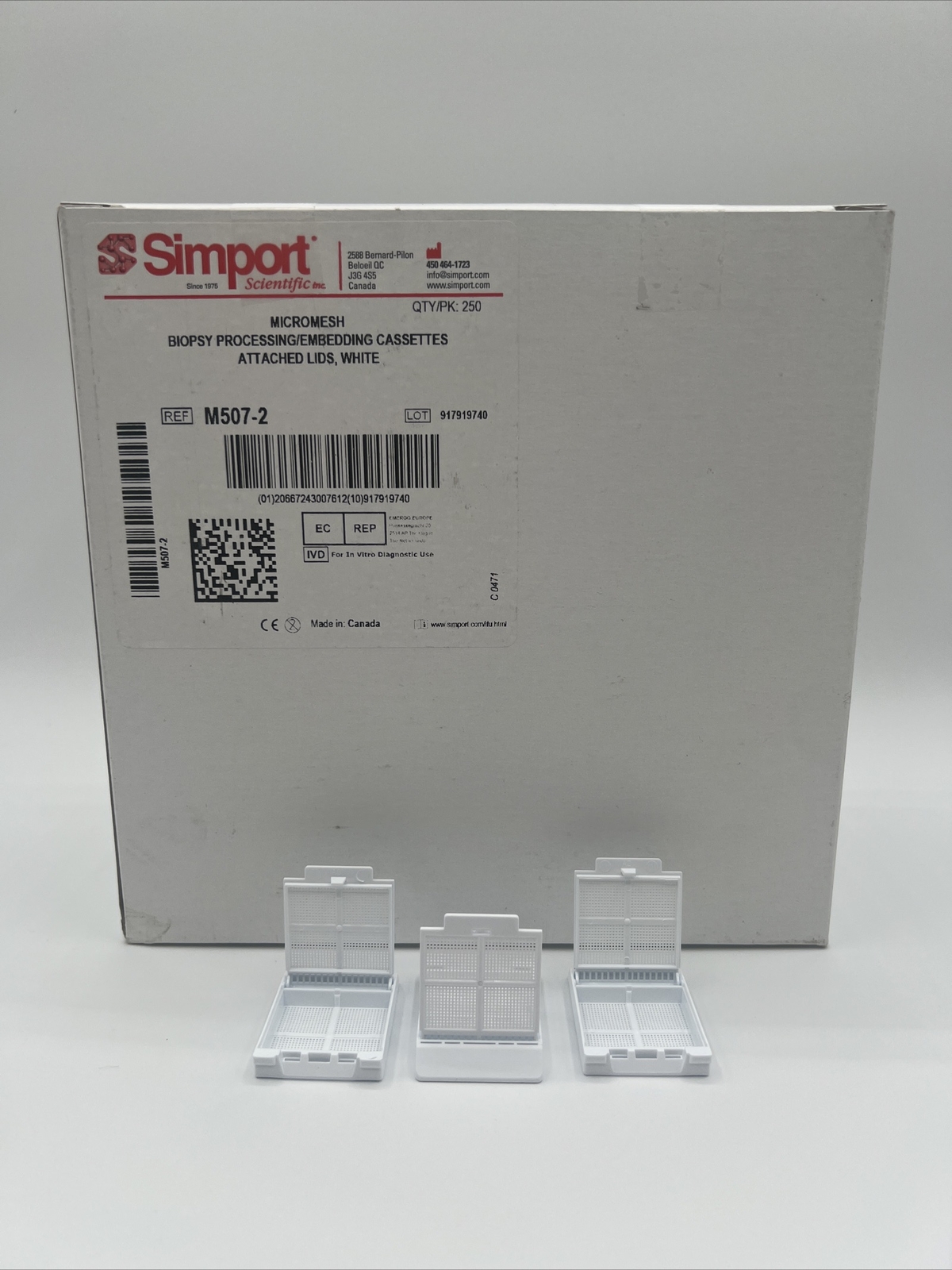 Embedding Biopsy Cassette, Molded with 1-Compartment & Attached Front Lid, White