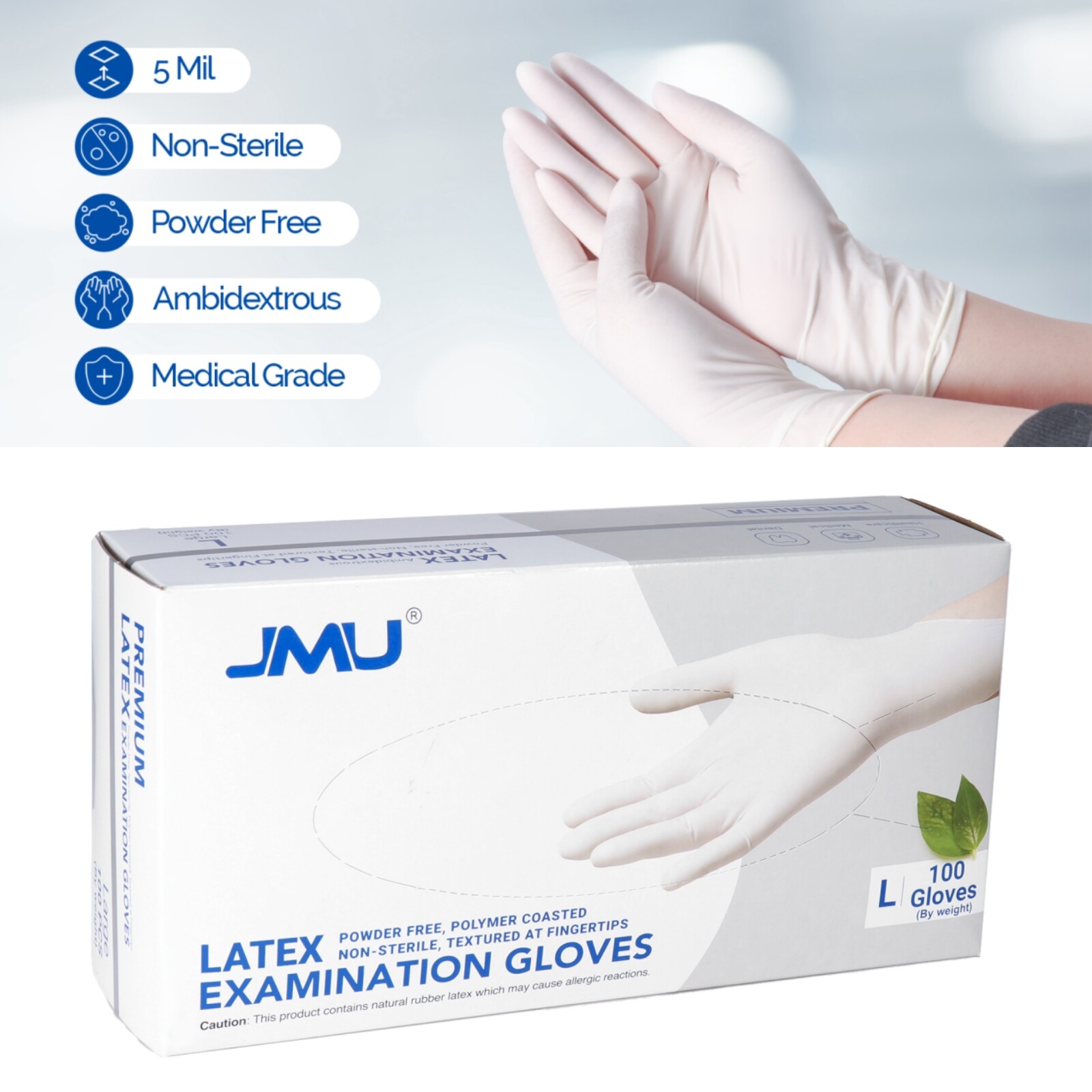 5 Mil Medical Latex Examination Gloves Disposable Powder Free White Glove 1000