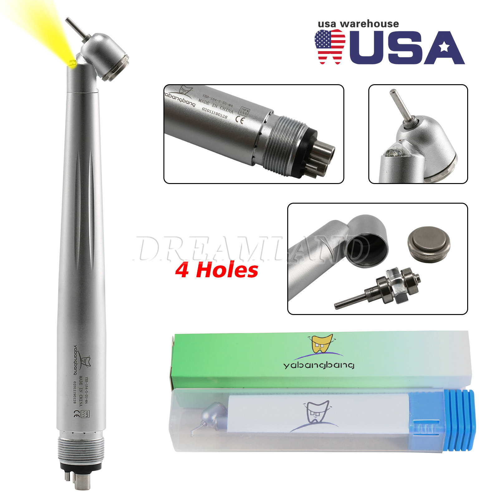 LED Dental Surgical Handpiece 45° Angle 4 Hole Midwest Rear Exhaust Impact Air