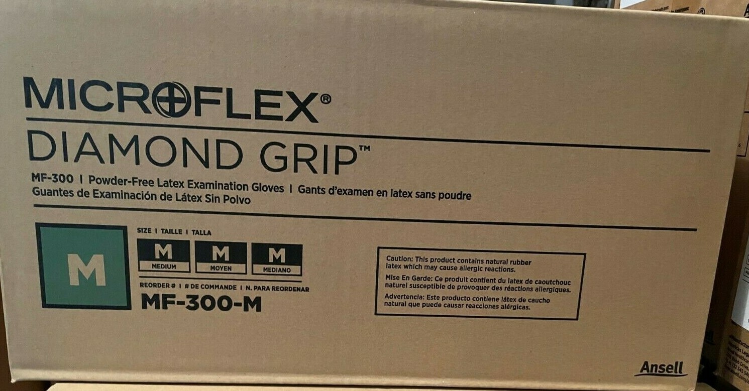 Microflex MF300M Diamond Grip Latex Gloves Medium –1 Case- 1000 Count