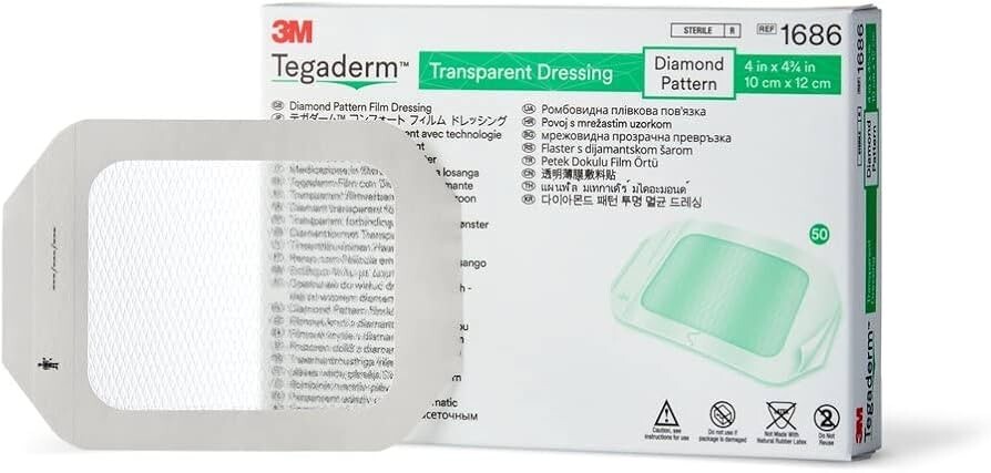 3M 1686 Tegaderm Transparent Diamond Pattern Film Dressing – Box of 50