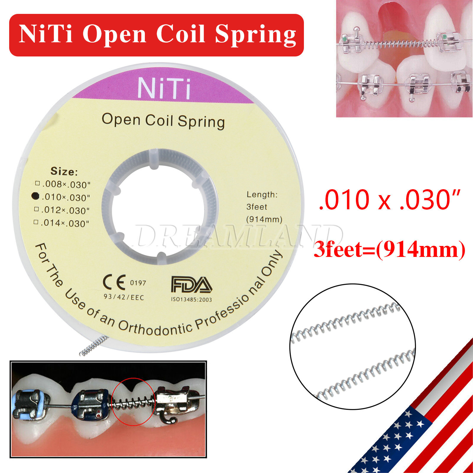 10 Roll Dental Orthodontic Niti Open Coil Spring Spool Dia.010 *030 ” inch 914mm