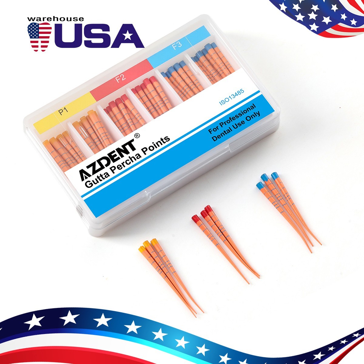 60Pcs Dental Endodontic Obturation Gutta Percha Points F1 F2 F3 & Scale