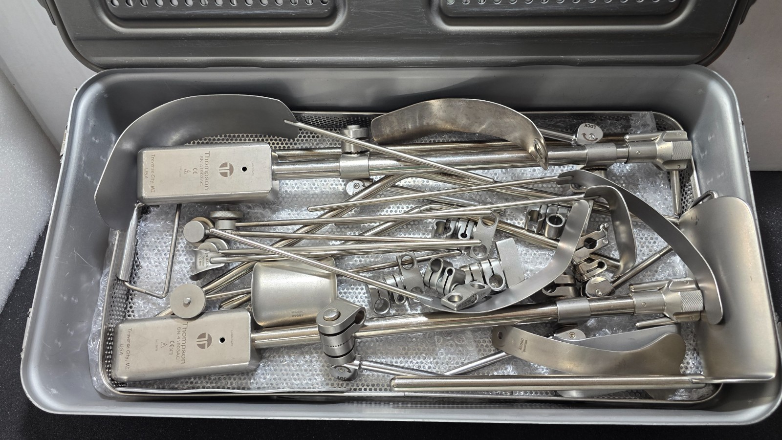 Thompson Surgical Retractor Set with Sterilization Box. (Made in USA)