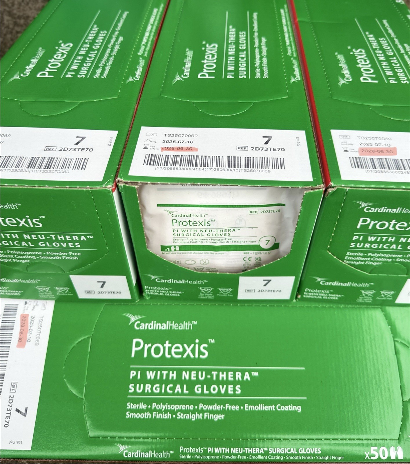 (06/30/2028) Cardinal Protexis PI Neu-Thera Gloves Sz 7 2D73TE70 4 Boxes (200ct)