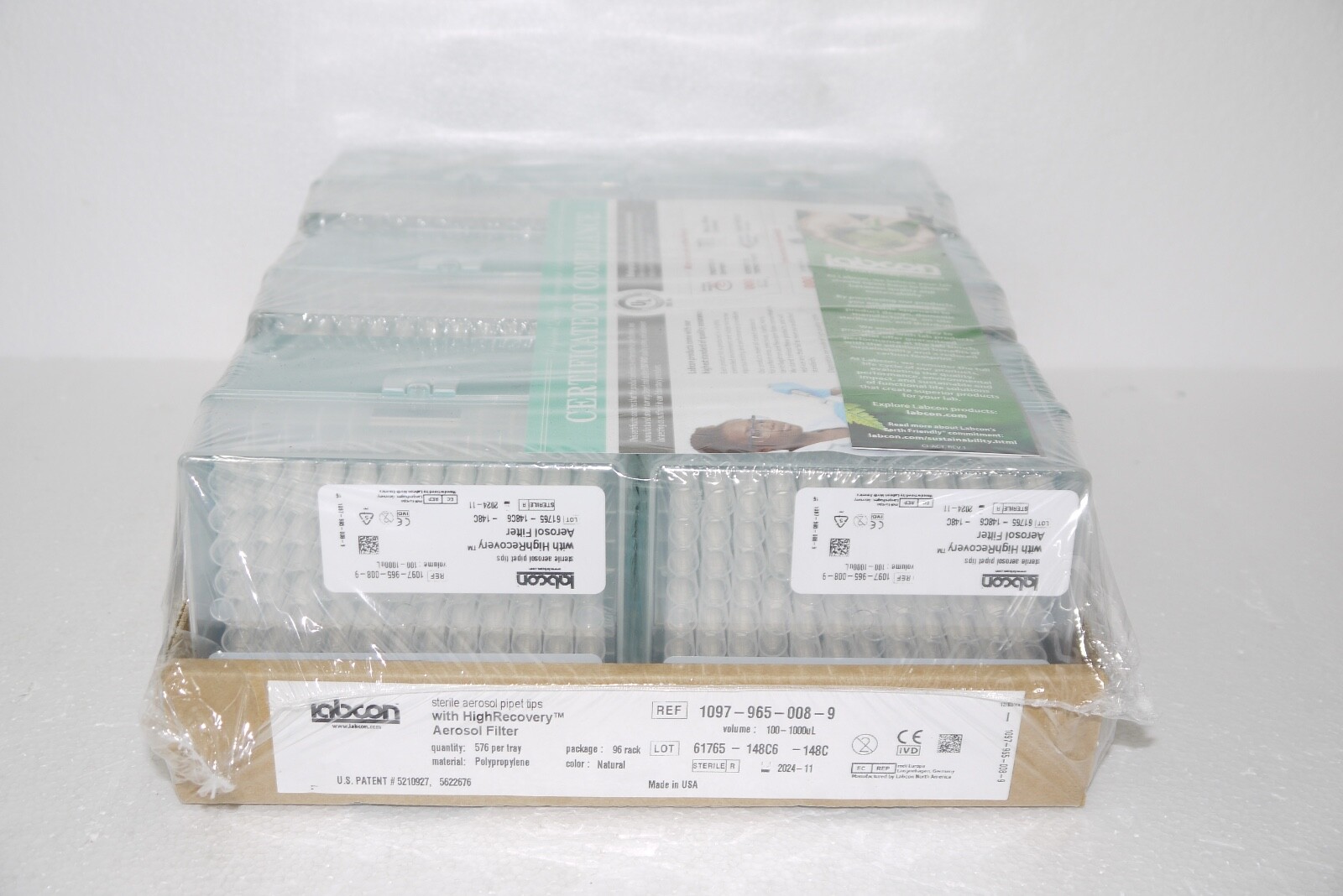 Labcon 1097-965-008-9 Aerosol Pipet Tips 1000uL Tray EXP 2024-11 576 pcs New