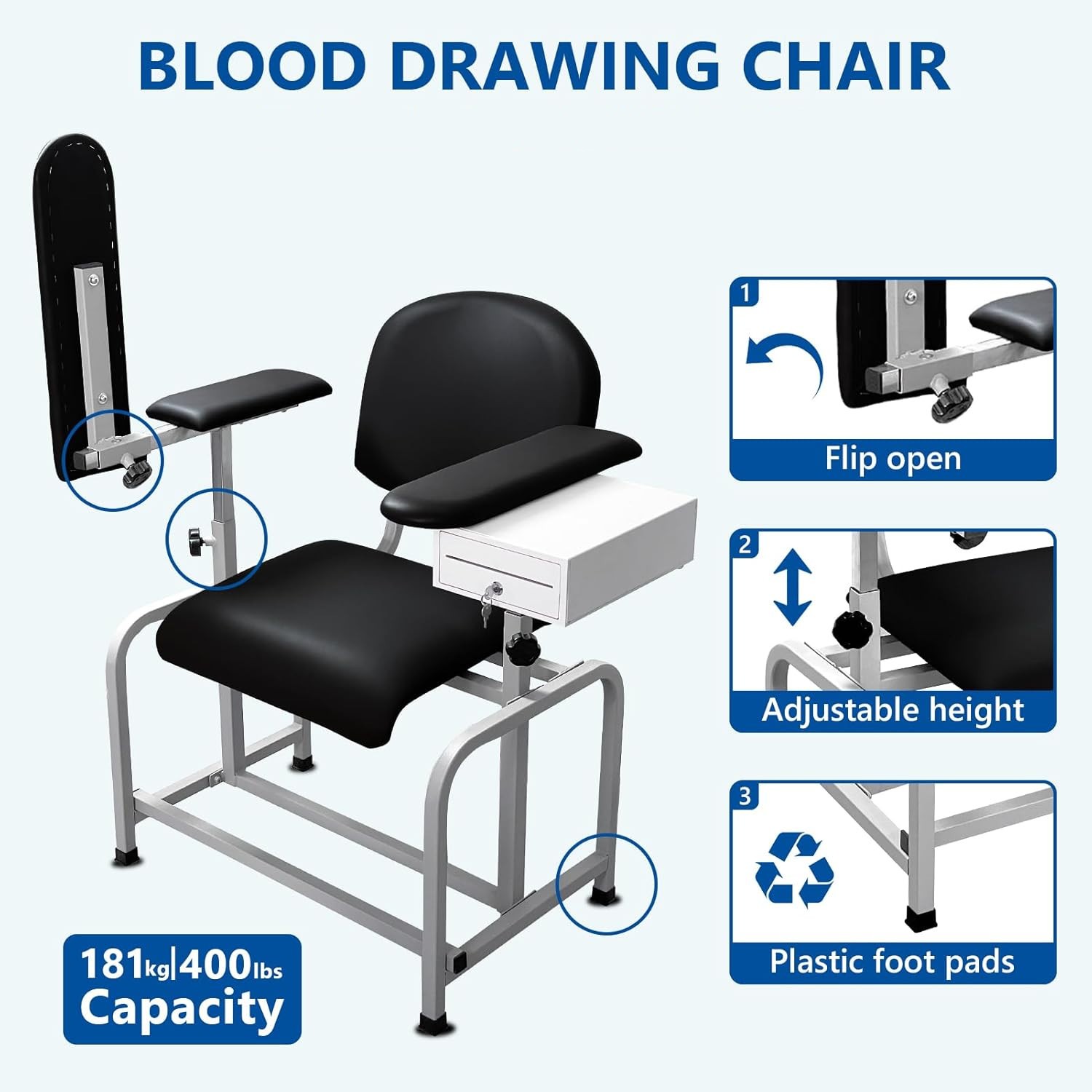 Phlebotomy Chair with Storage Drawer Comfort Pad Multifunctional Chair Black