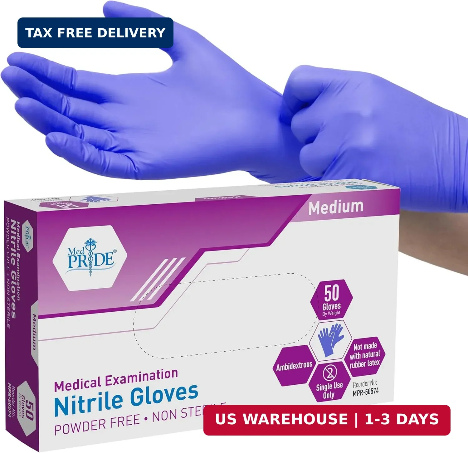 MED PRIDE Nitrile Medical Exam Gloves – Disposable Powder & Latex-Free Surgical