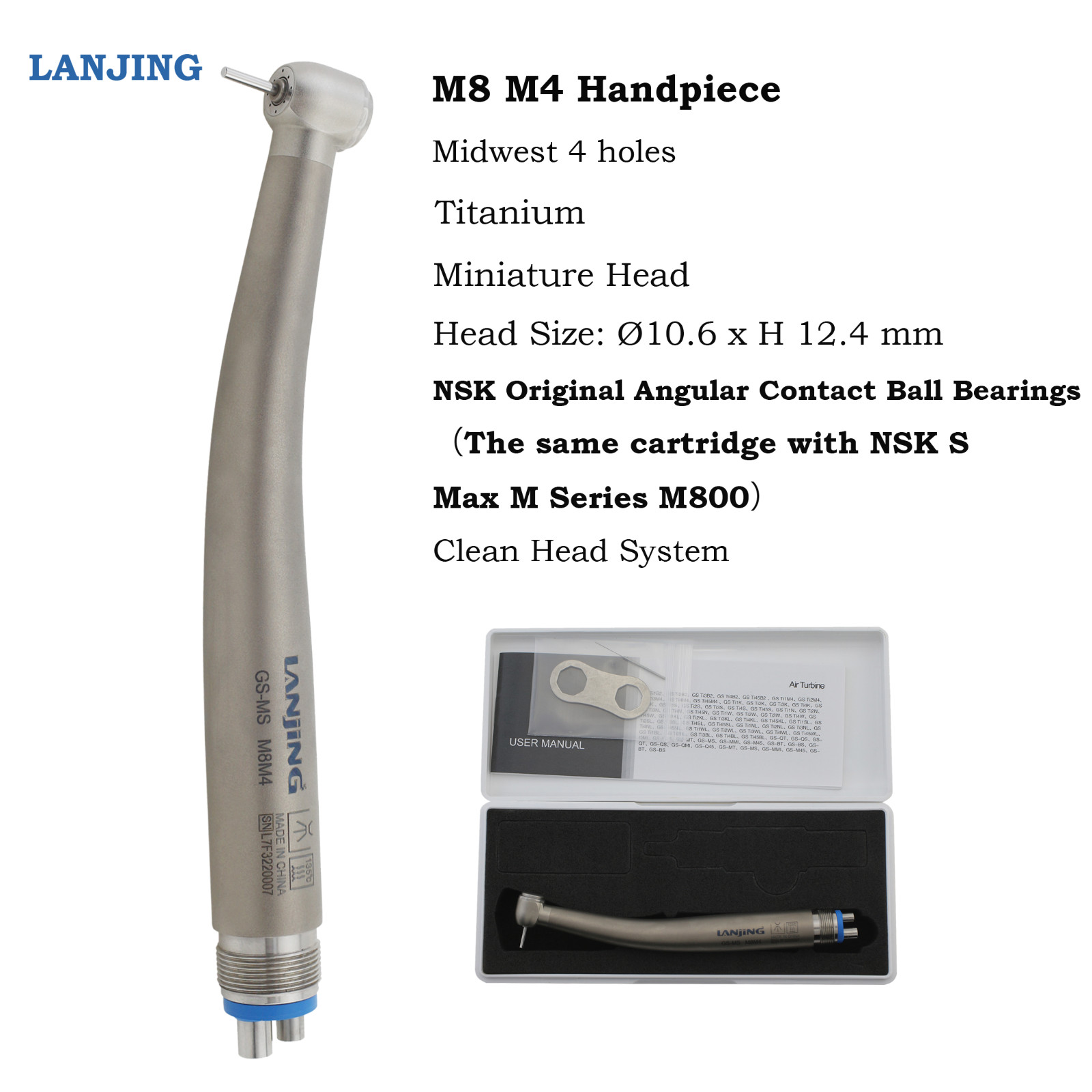 Dental High Speed Handpiece Midwest 4 Hole Titanium Air Turbine Push Button