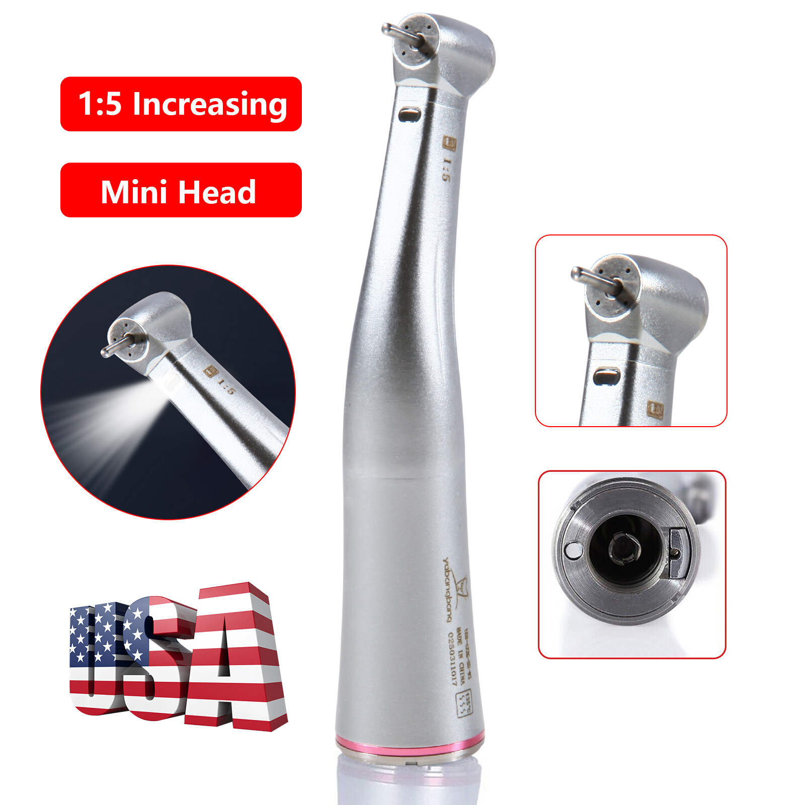 US Dental 1:5 Increasing Fiber Optic Contra Angle Handpiece fit E-type Stan/Mini