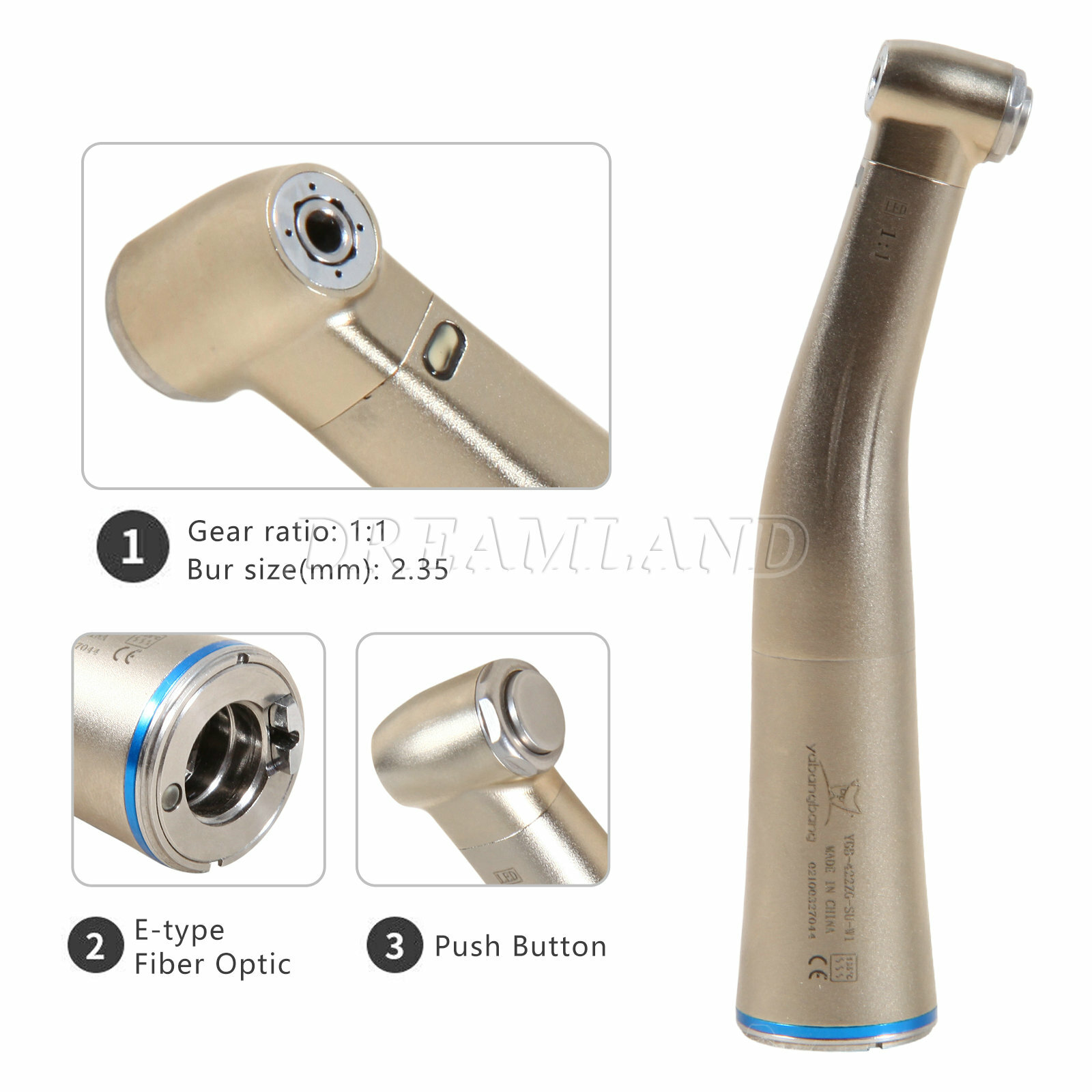Dental Contra Angle Handpiece 1:1 LED Fiber Optic Low Speed φ2.35mm Fit Kavo NSK